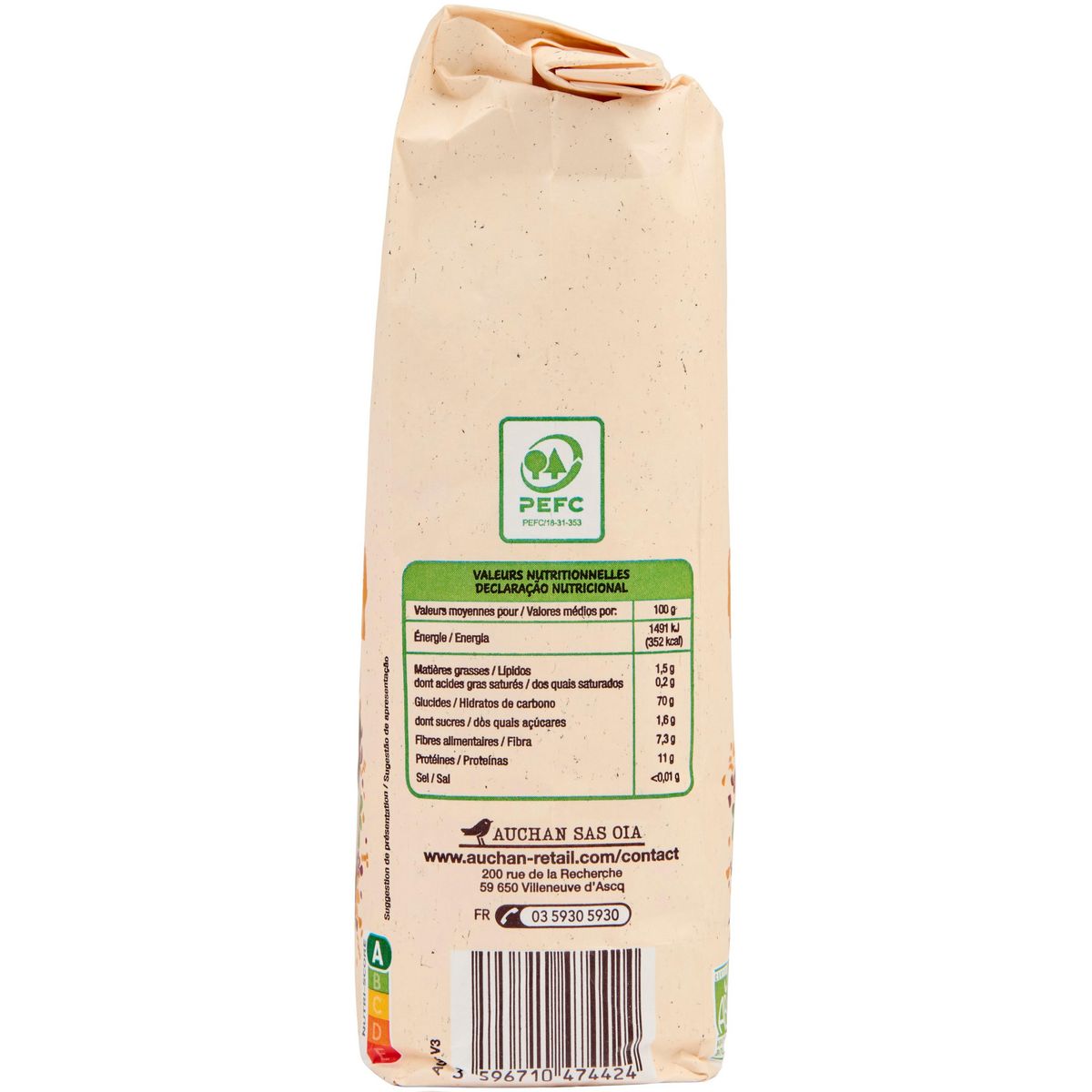 AUCHAN BIO Farine de blé semi-complète T110 1kg