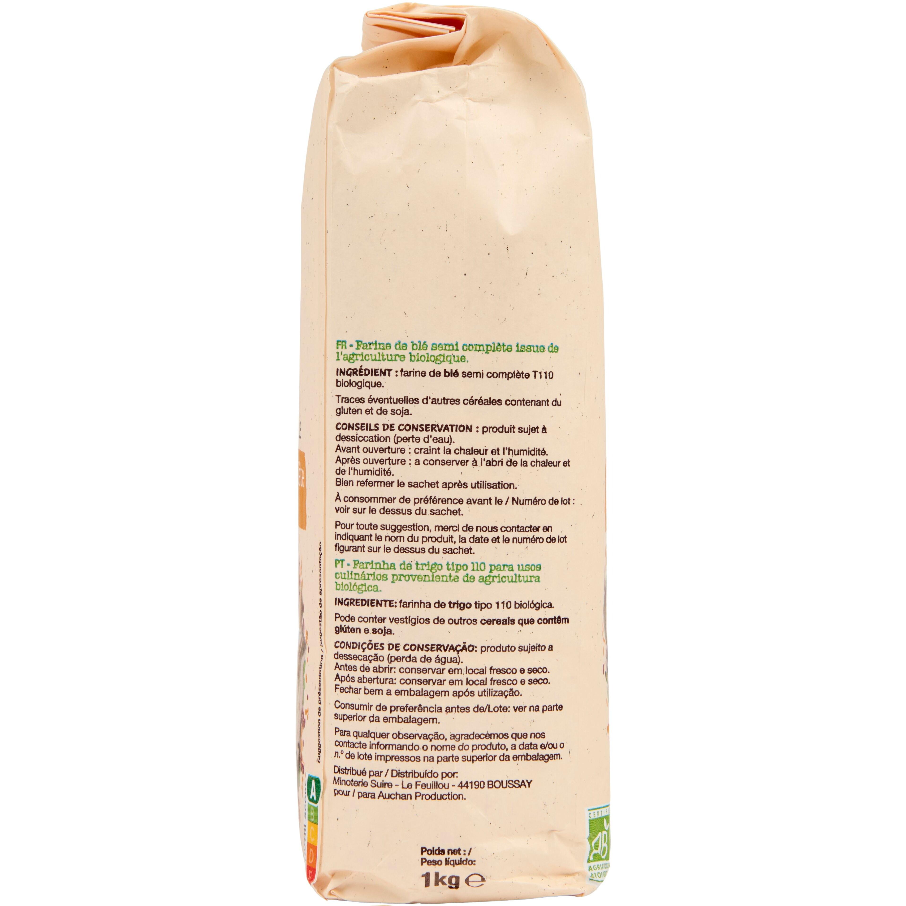 Voir la diapositive 4 : AUCHAN BIO Farine de blé semi-complète T110 1kg