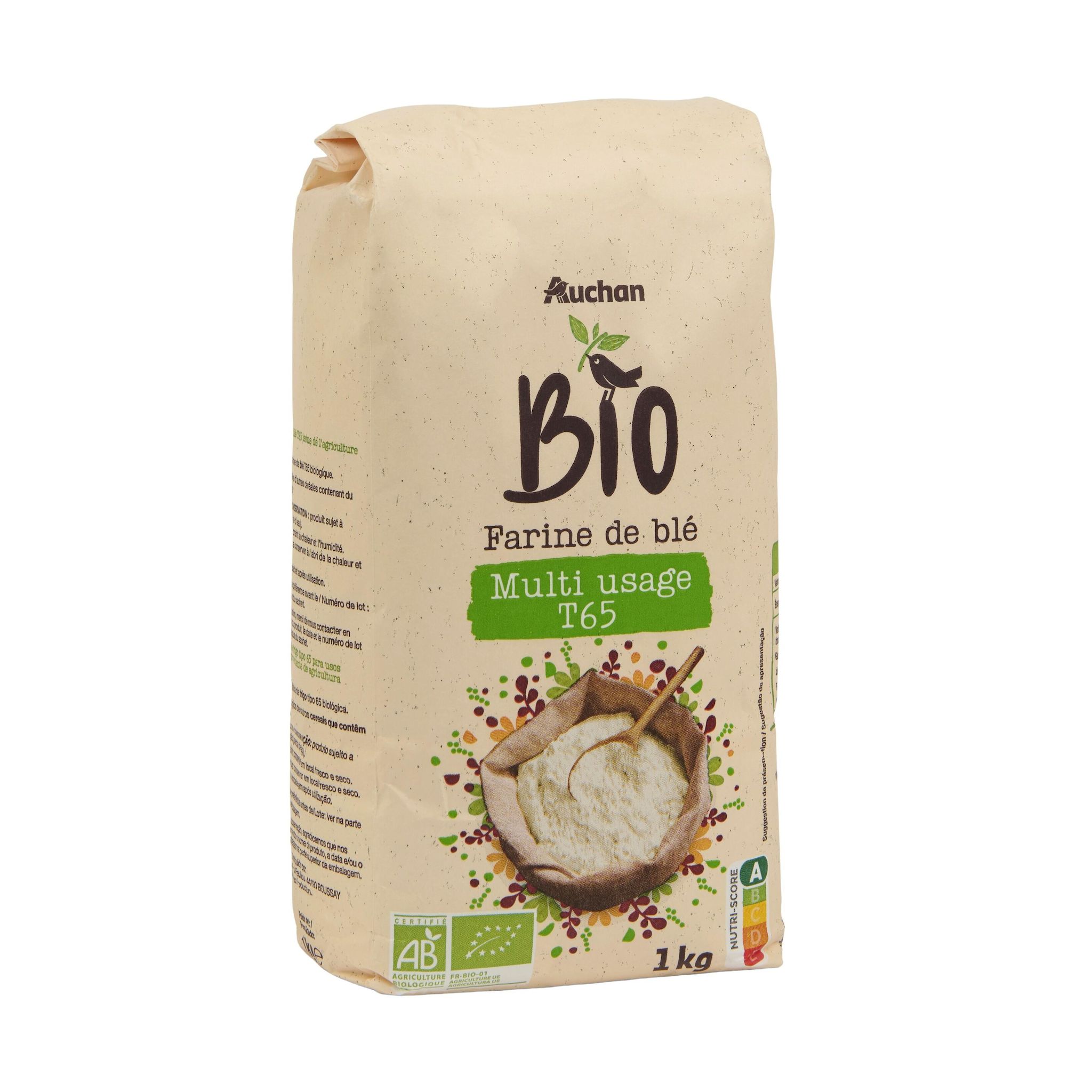 Voir la diapositive 4 : AUCHAN BIO Farine de blé T65 1kg