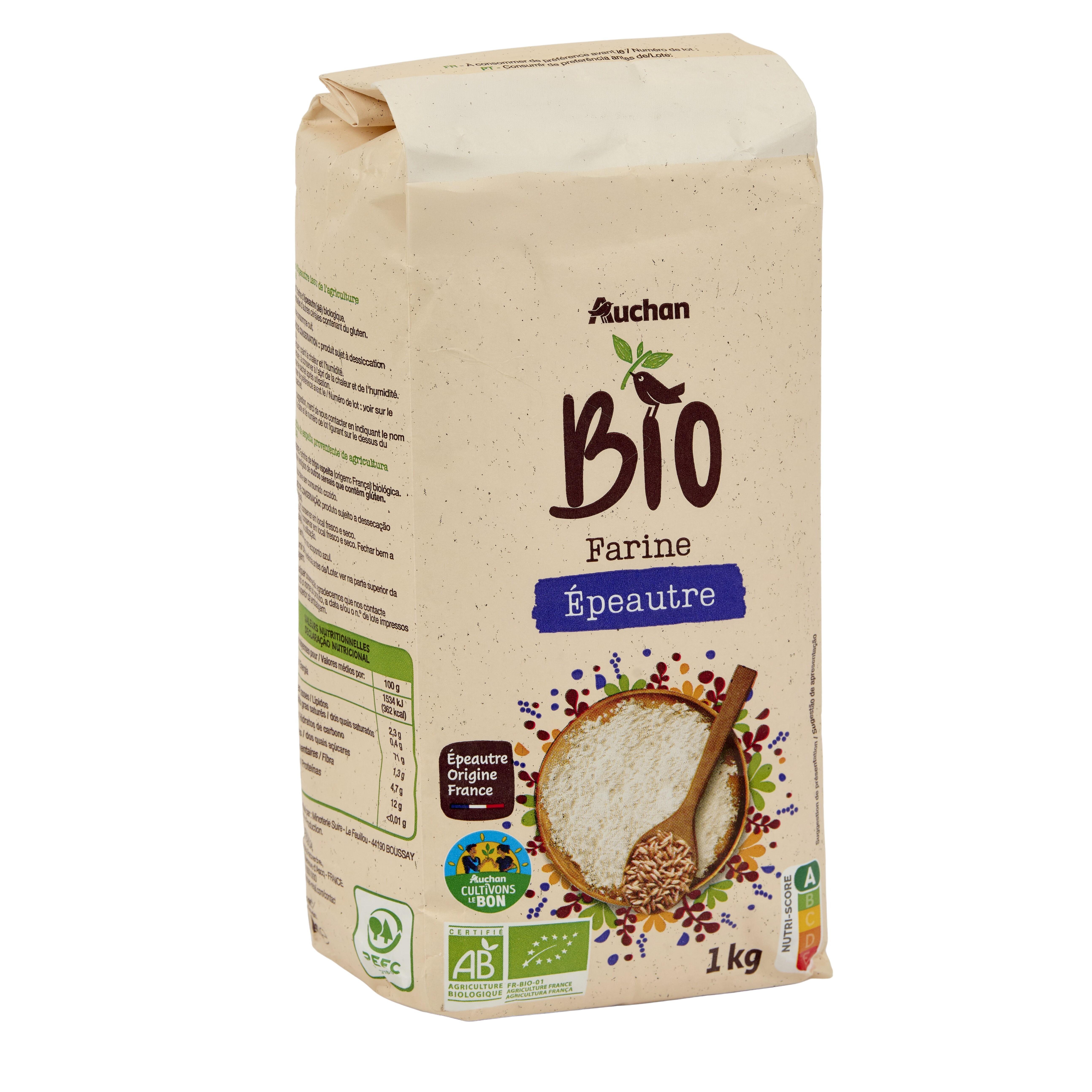 Voir la diapositive 3 : AUCHAN BIO CULTIVONS LE BON Farine d'épeautre 1kg