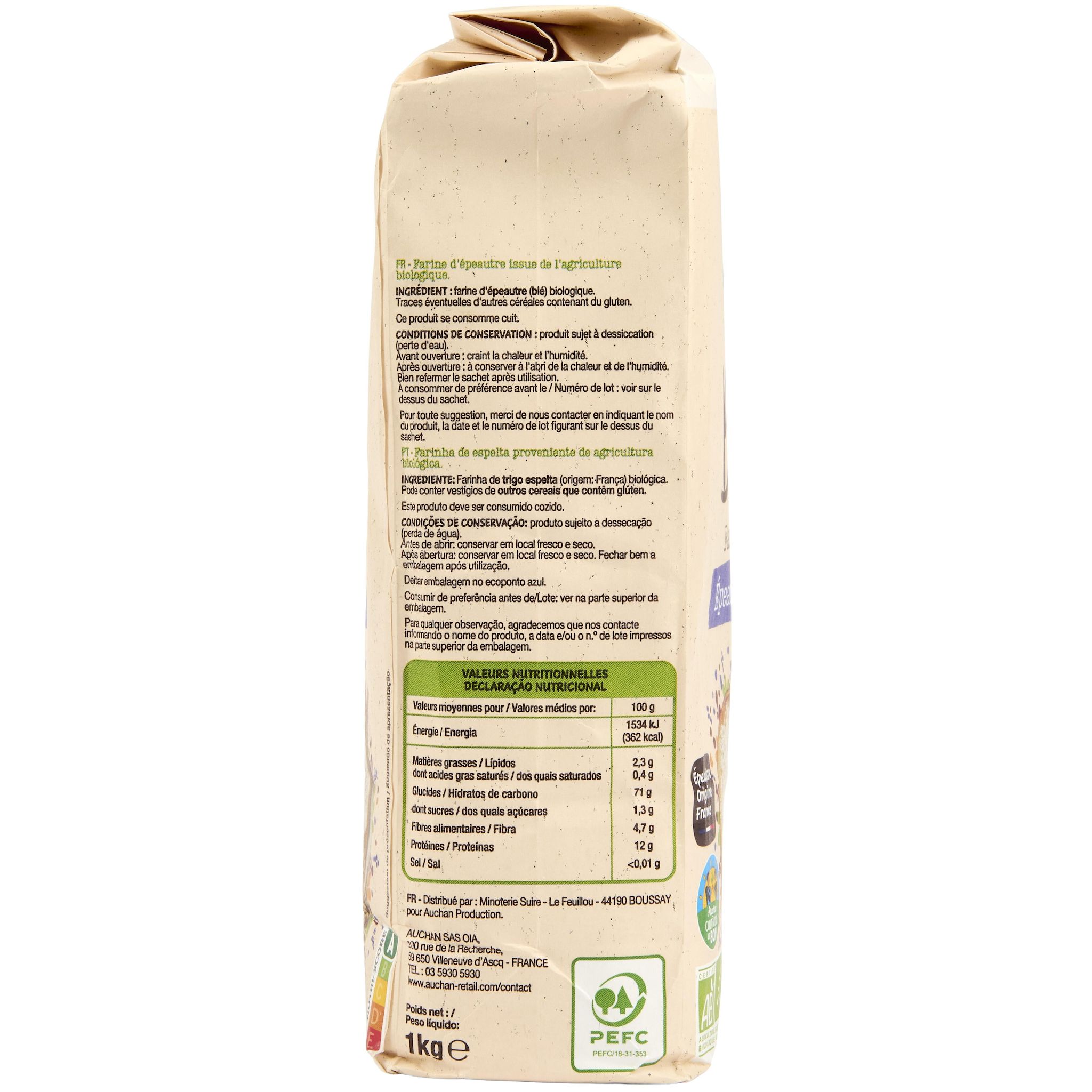 Voir la diapositive 4 : AUCHAN BIO CULTIVONS LE BON Farine d'épeautre 1kg