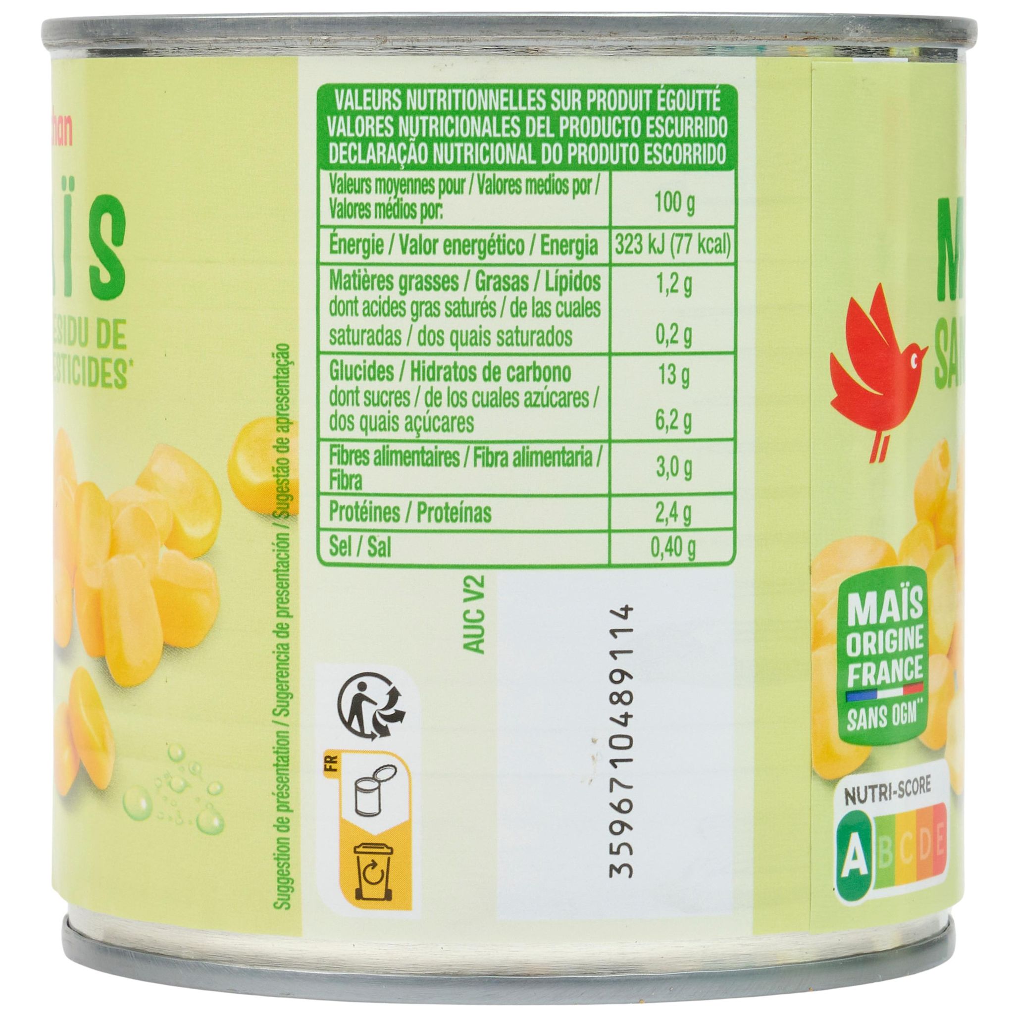 Voir la diapositive 5 : AUCHAN Maïs sans résidu de pesticides 3x285g