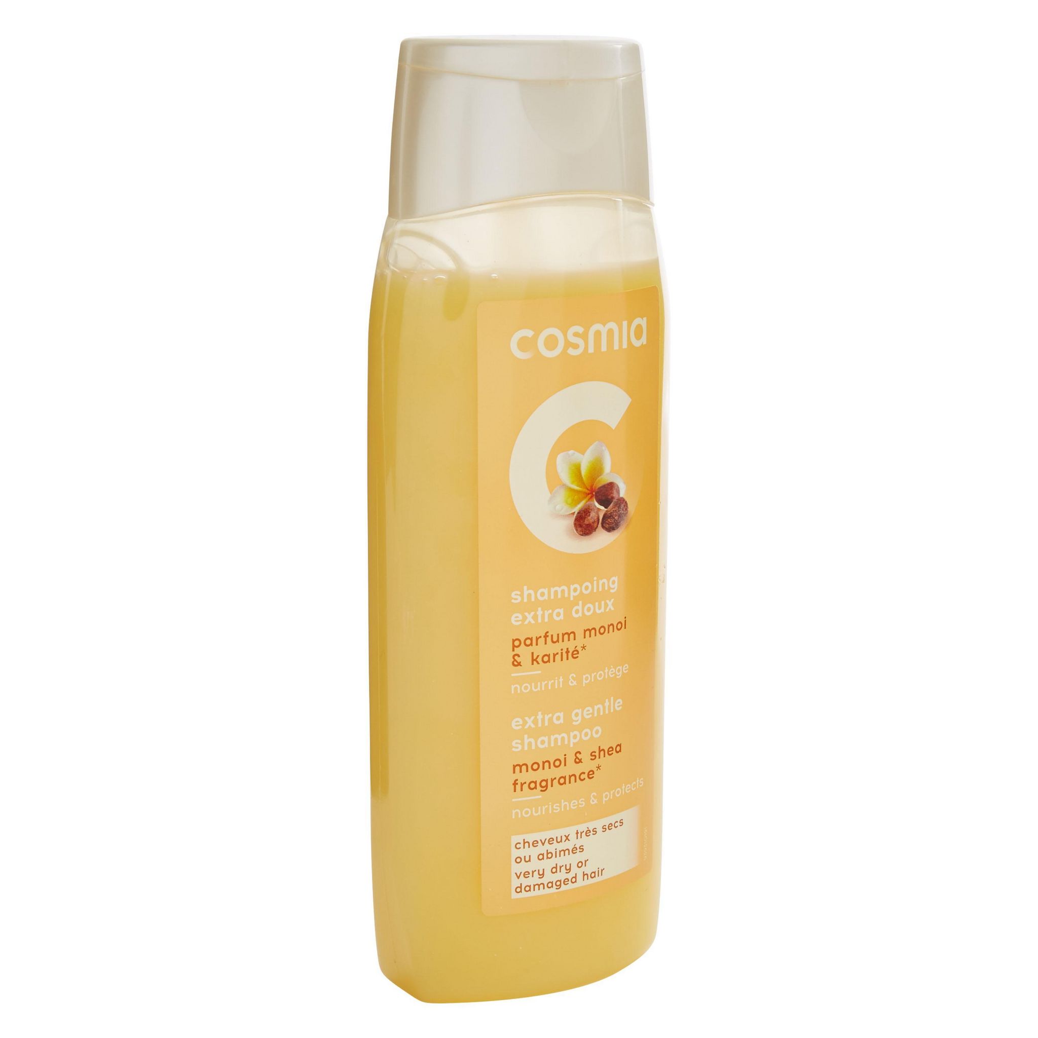 Voir la diapositive 2 : COSMIA Shampooing extra doux monoï et karité cheveux très secs ou abîmés 400ml