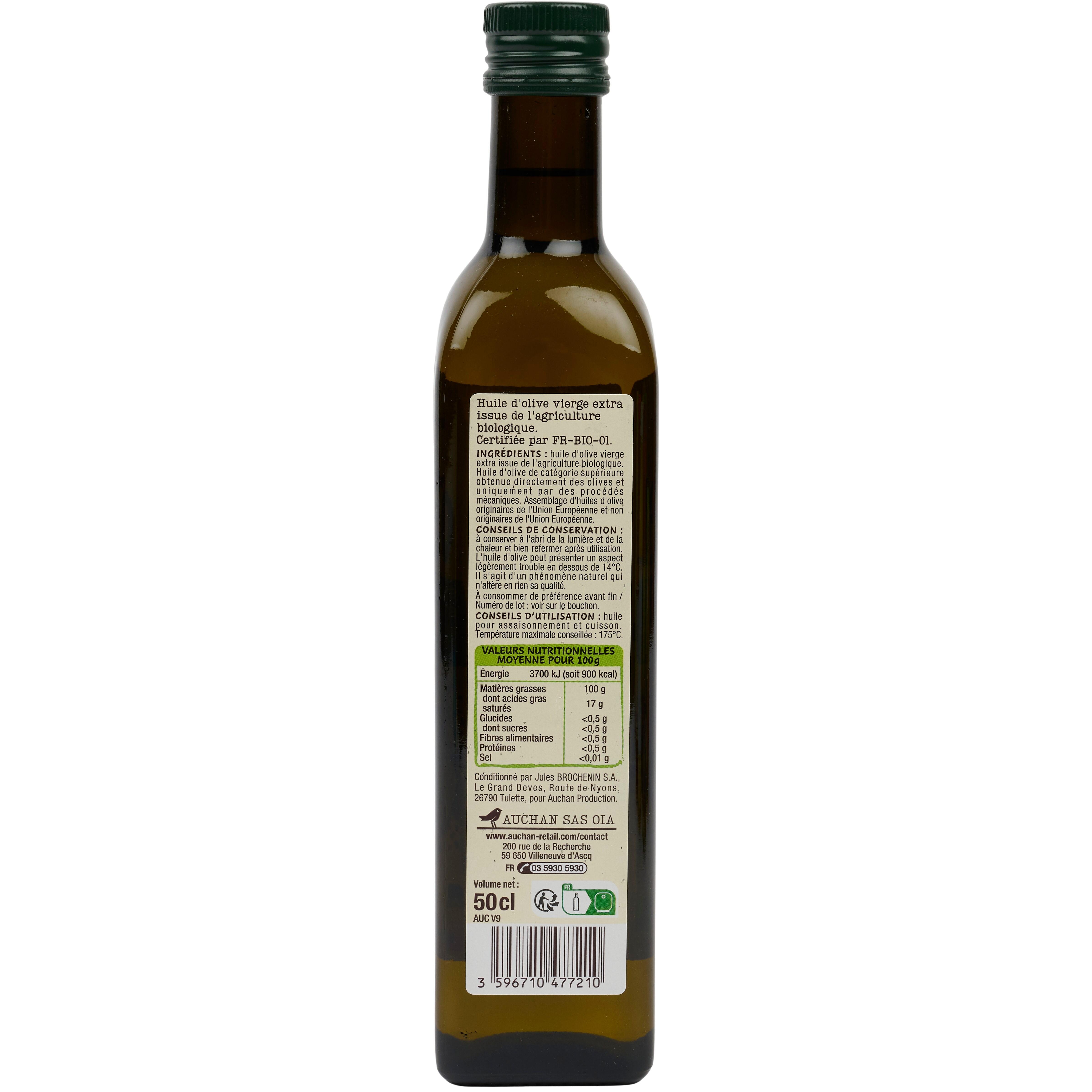 Voir la diapositive 3 : AUCHAN BIO Huile d'olive extra vierge 50cl