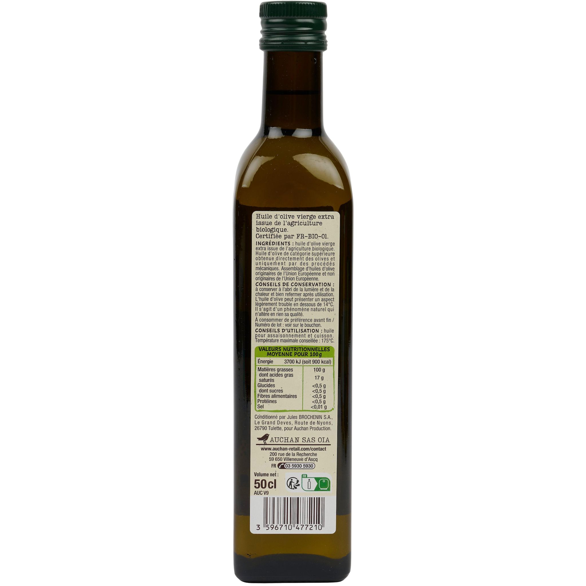 Voir la diapositive 3 : AUCHAN BIO Huile d'olive extra vierge 50cl