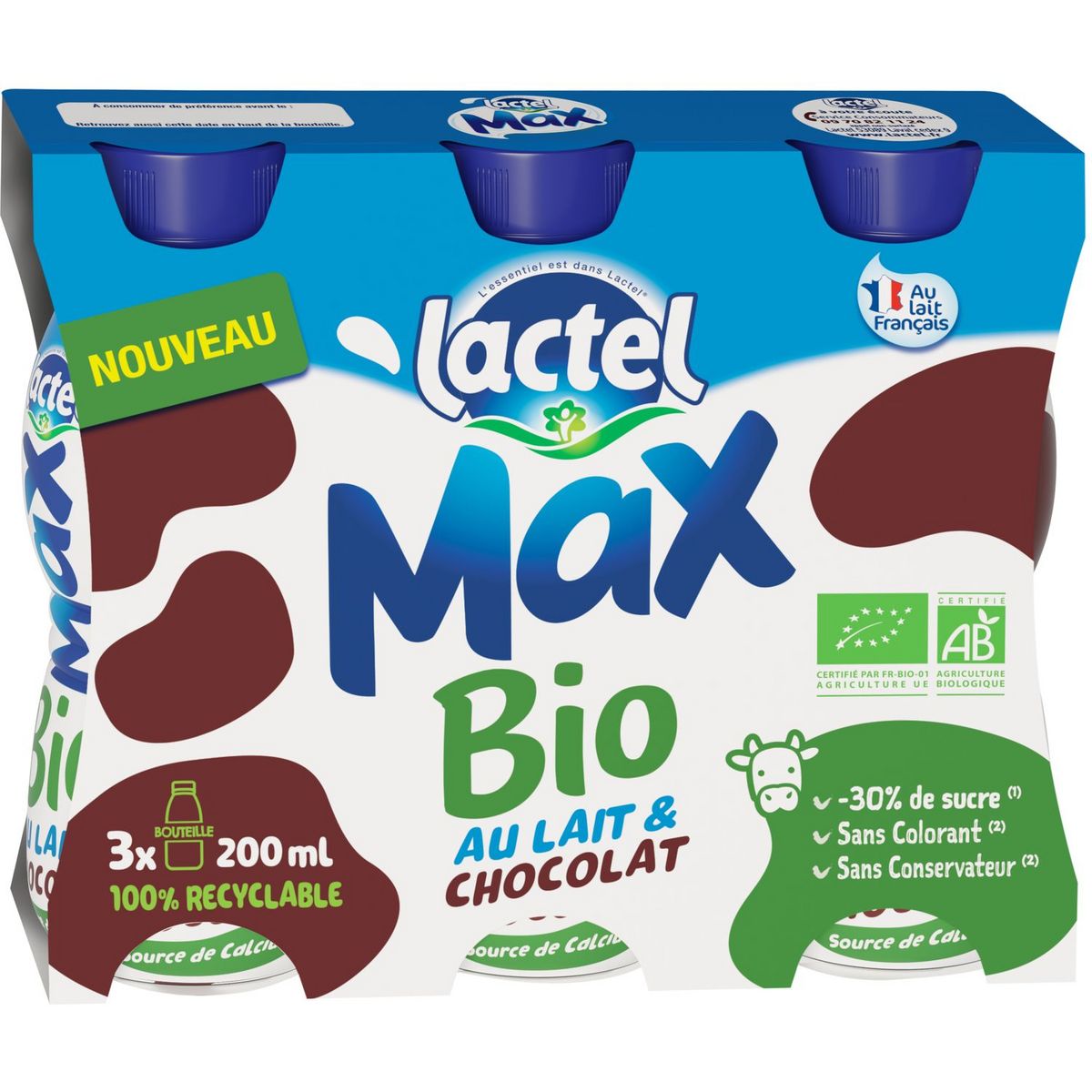 LACTEL Max Lait chocolaté bio 3x20cl