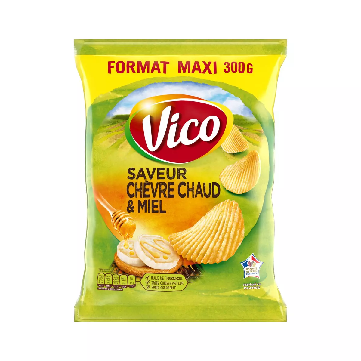 VICO Faire le moins de transformation possible pour préserver les goûts que la nature nous offre : tel est notre engagement Vico, pour vous offrir des moments de partage réussis avec nos gammes de chips, noix, biscuits et soufflés apéritifs.  300g