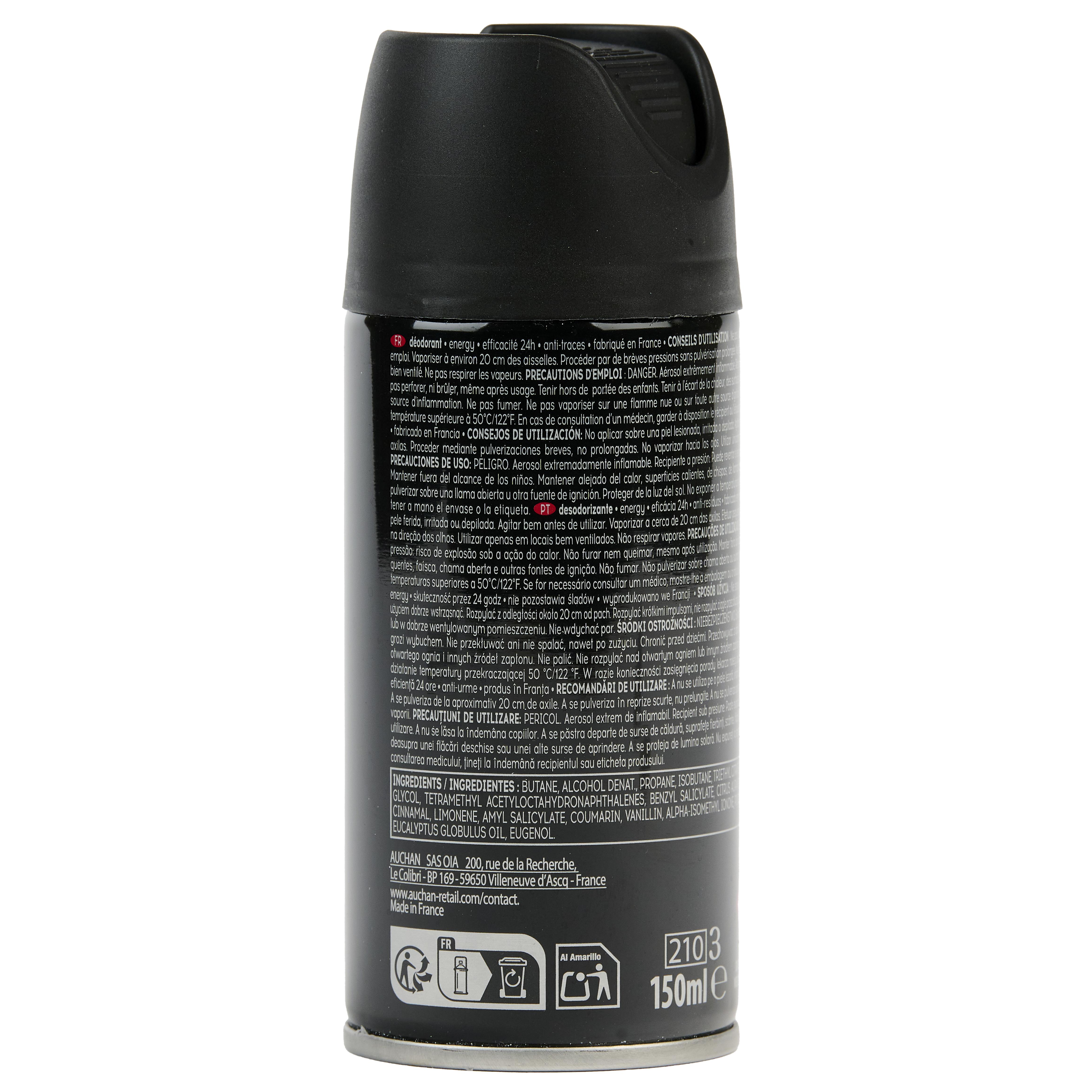 Voir la diapositive 2 : COSMIA MEN Déodorant spray homme 24h énergy anti-traces 150ml