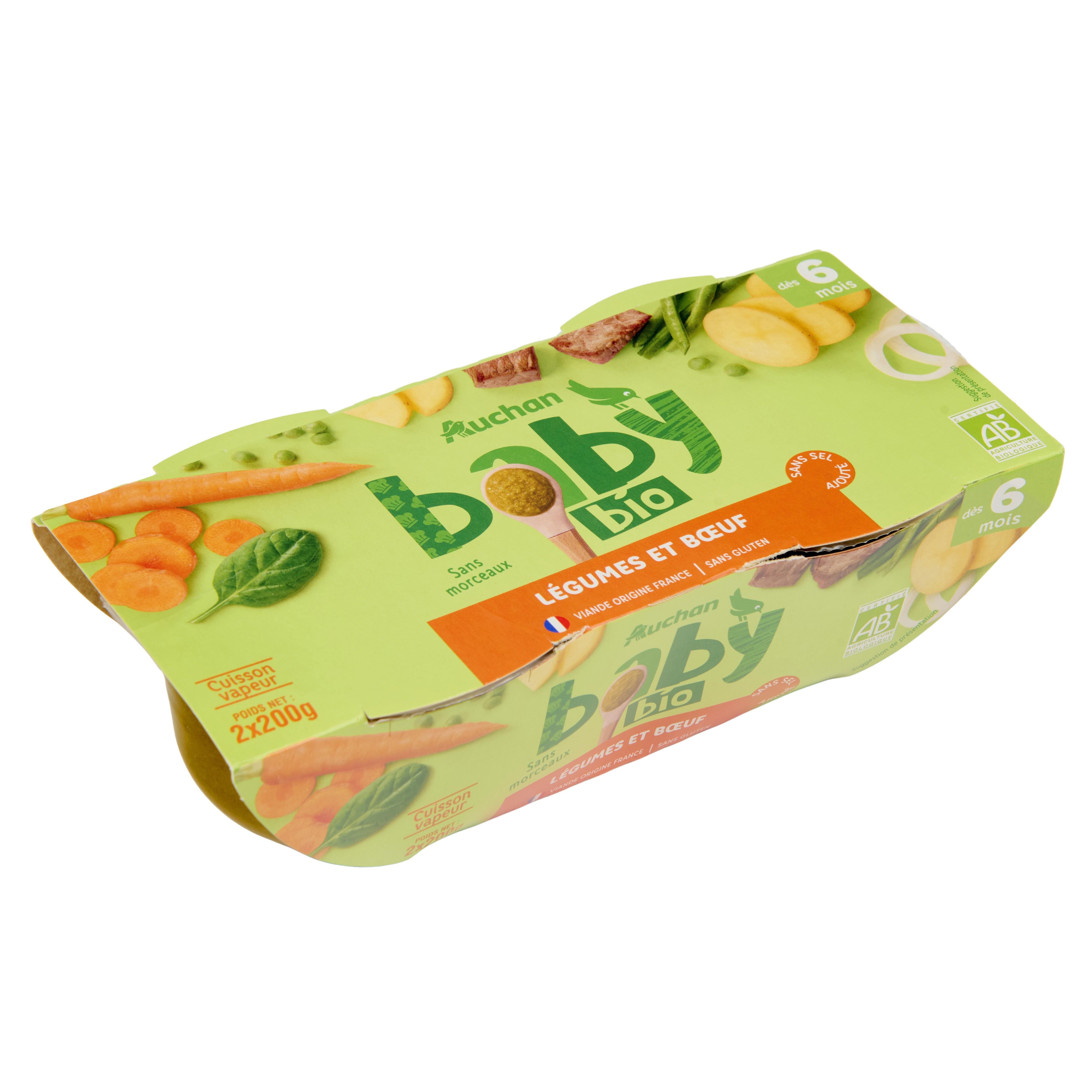 Voir la diapositive 2 : AUCHAN BABY BIO Bol légumes et boeuf dès 6 mois 2x200g