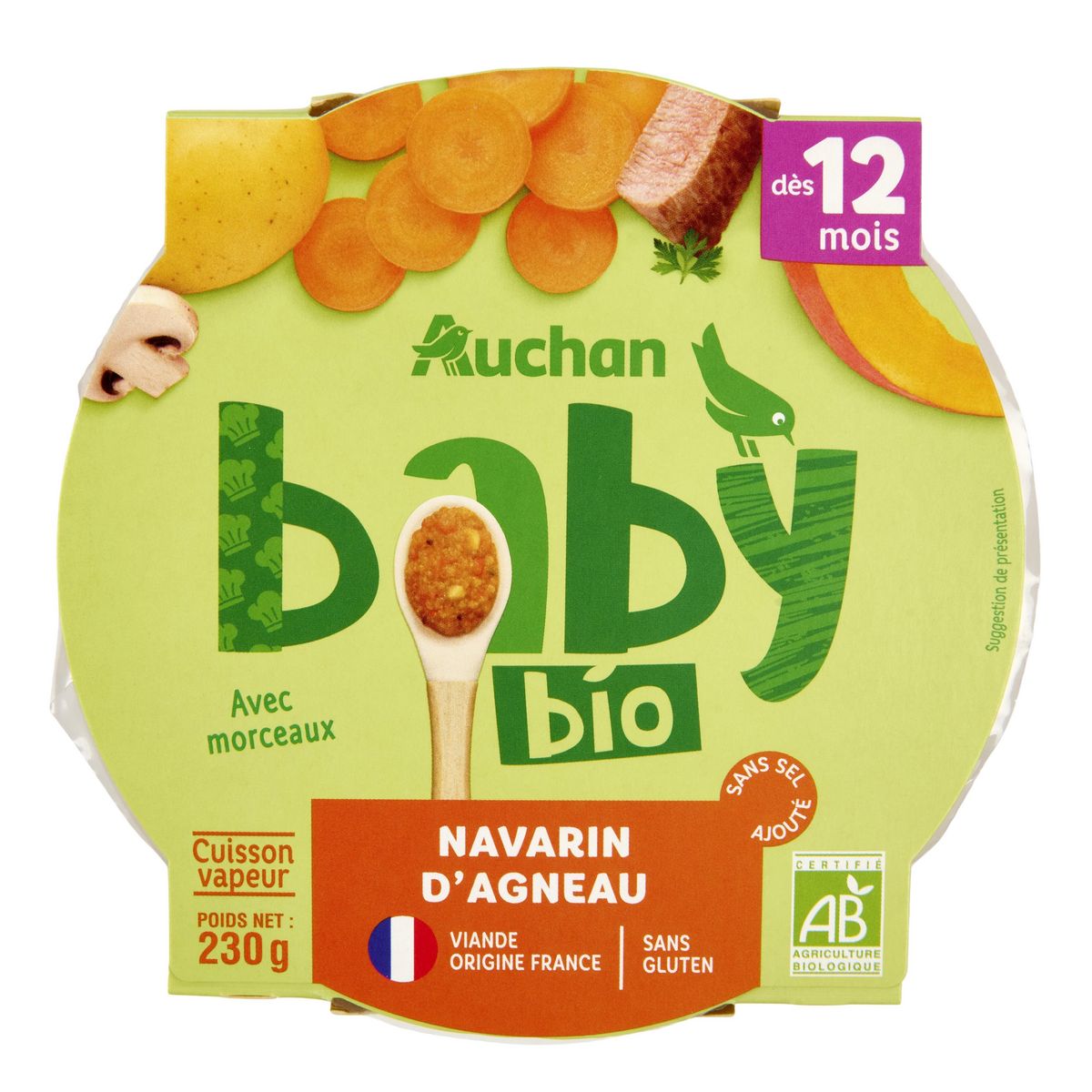 AUCHAN BABY BIO Assiette navarin d'agneau dès 12 mois 230g