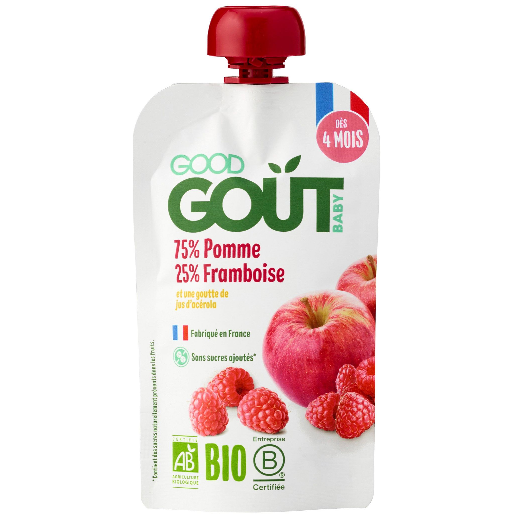 Voir la diapositive 2 : GOOD GOUT Gourde dessert pomme et framboise bio dès 4 mois 120g