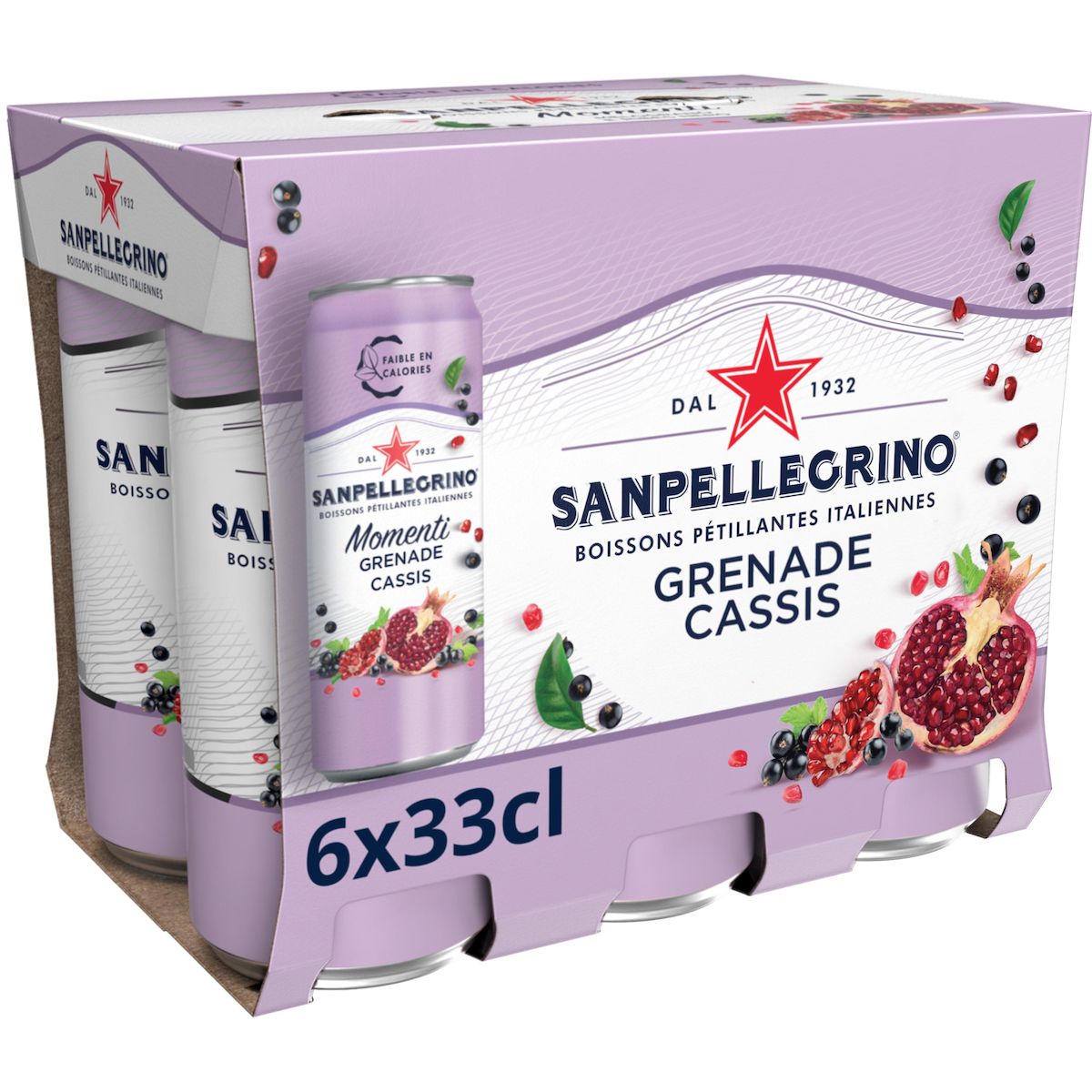 SAN PELLEGRINO Momenti Boisson pétillante saveur grenade et cassis boîtes 6x33cl