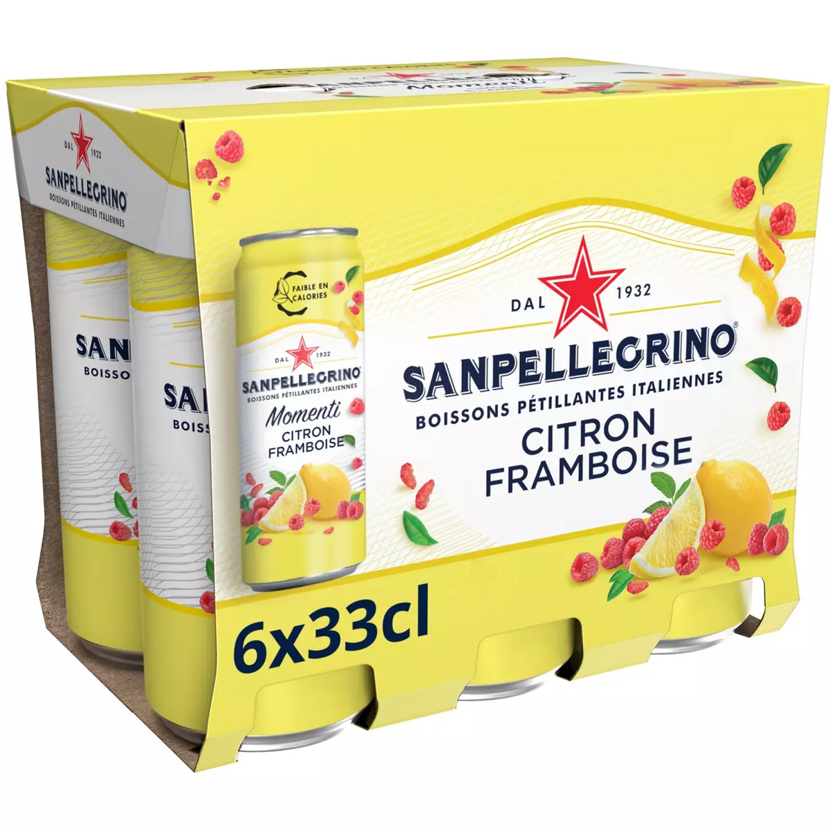 SAN PELLEGRINO Eau gazeuse aromatisée citron et framboise boîtes 6x33cl