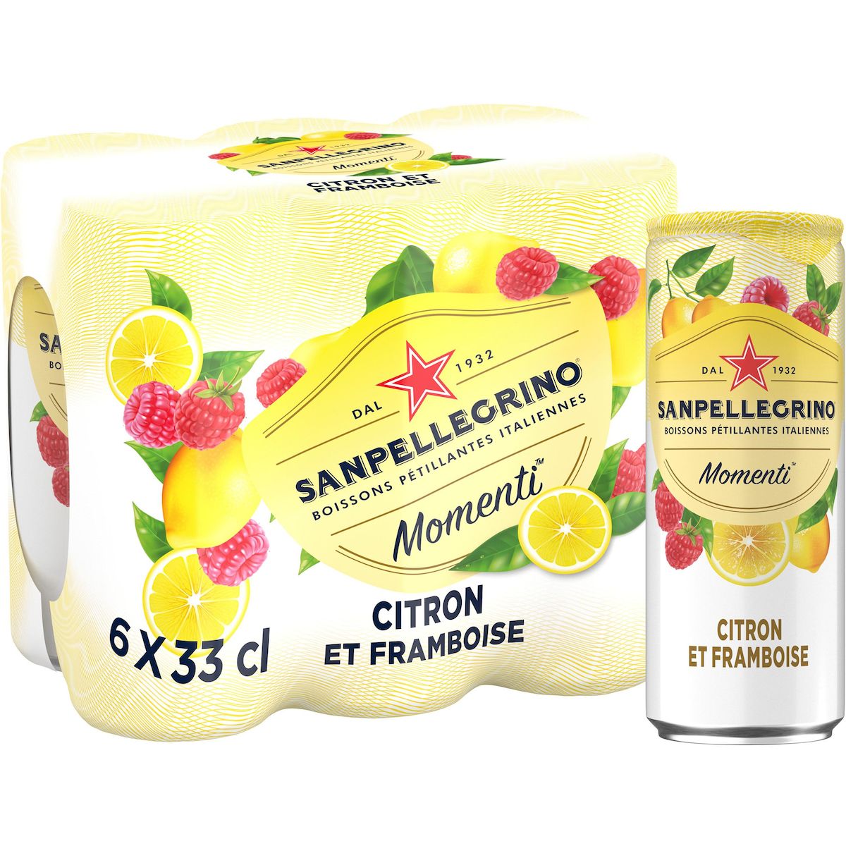 SAN PELLEGRINO Momenti Boisson pétillante saveur citron et framboise boîtes 6x33cl