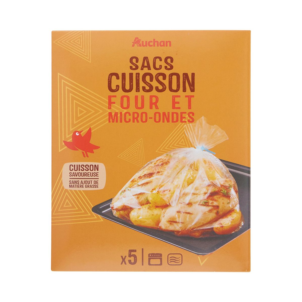 AUCHAN Sacs pour cuisson au four et micro ondes 35x45cm 5 sacs