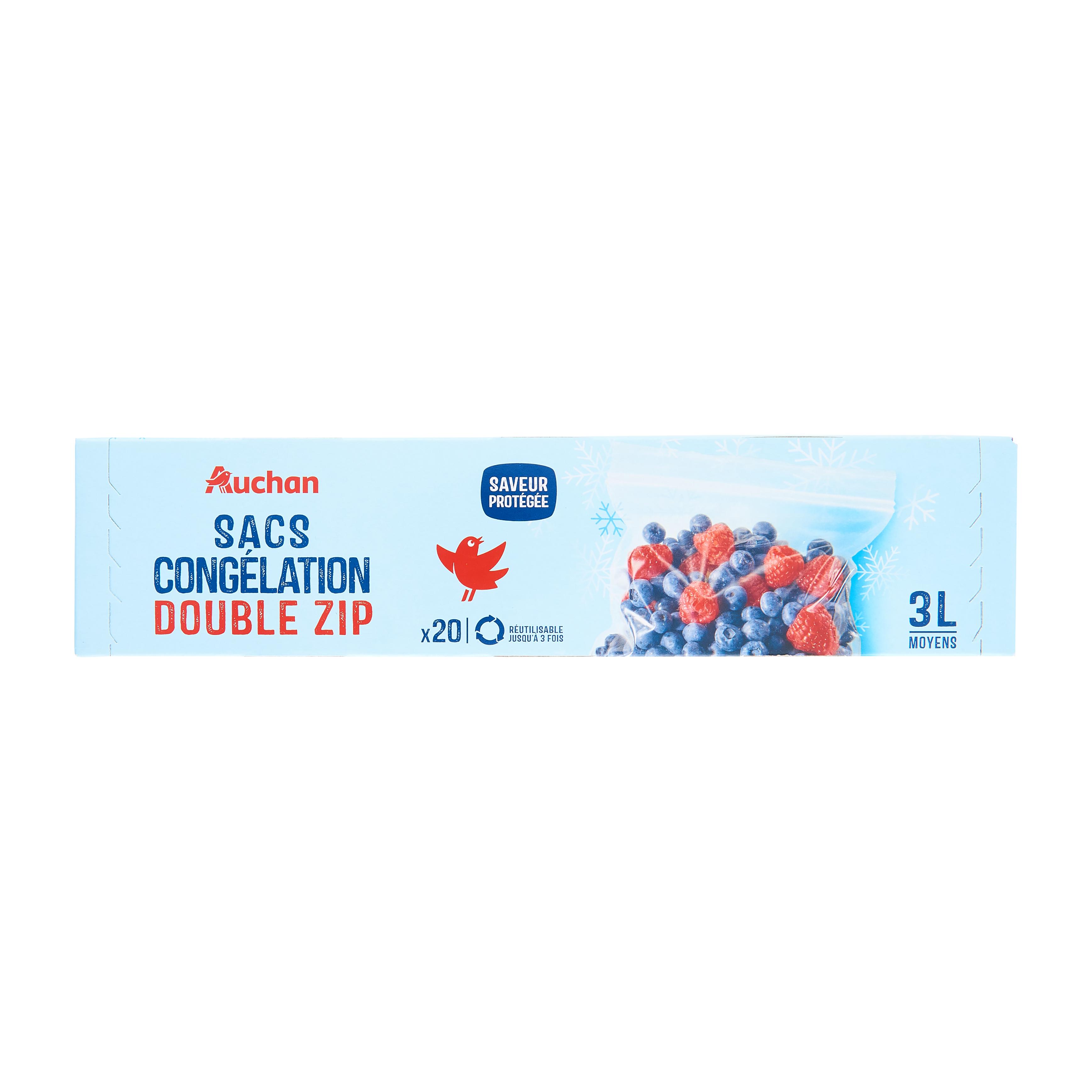 Voir la diapositive 2 : AUCHAN Sacs de congélation fermeture à zip 3L 20 sacs