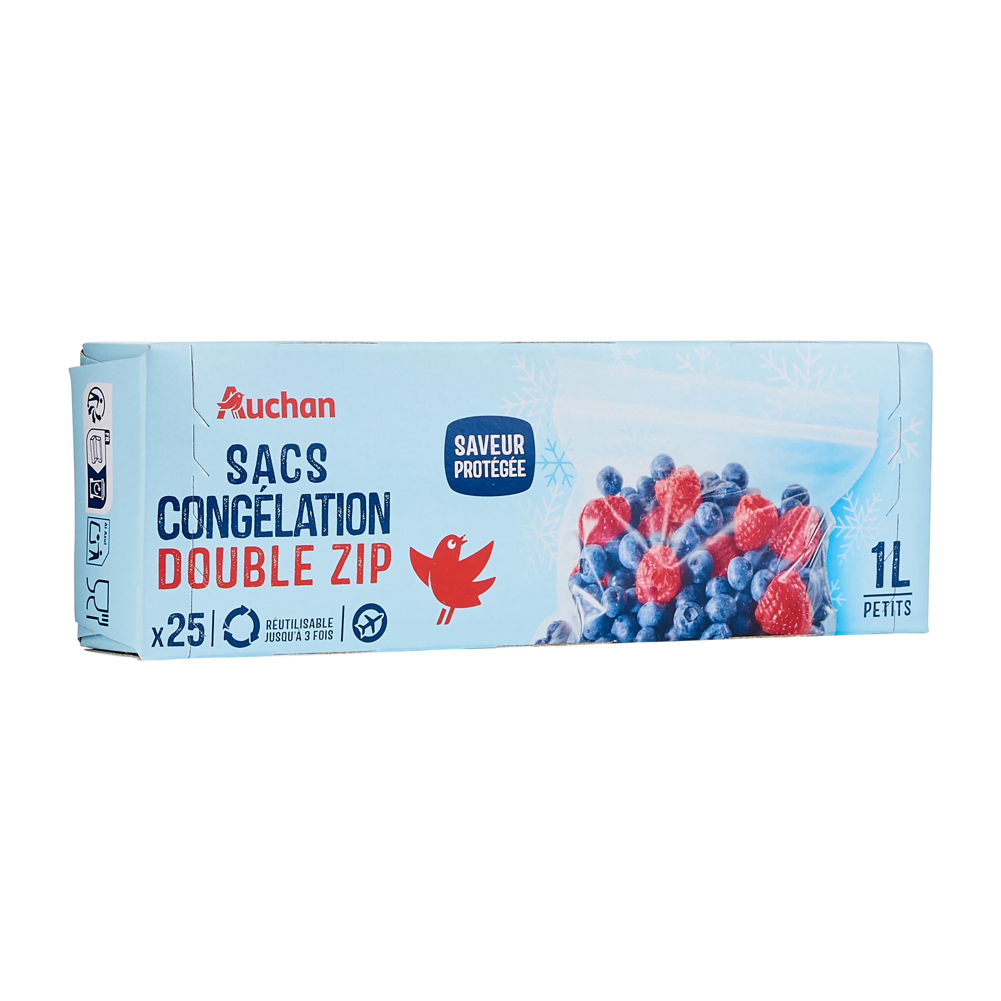 Voir la diapositive 2 : AUCHAN Sacs de congélation avec fermeture zip 1L 25 sacs