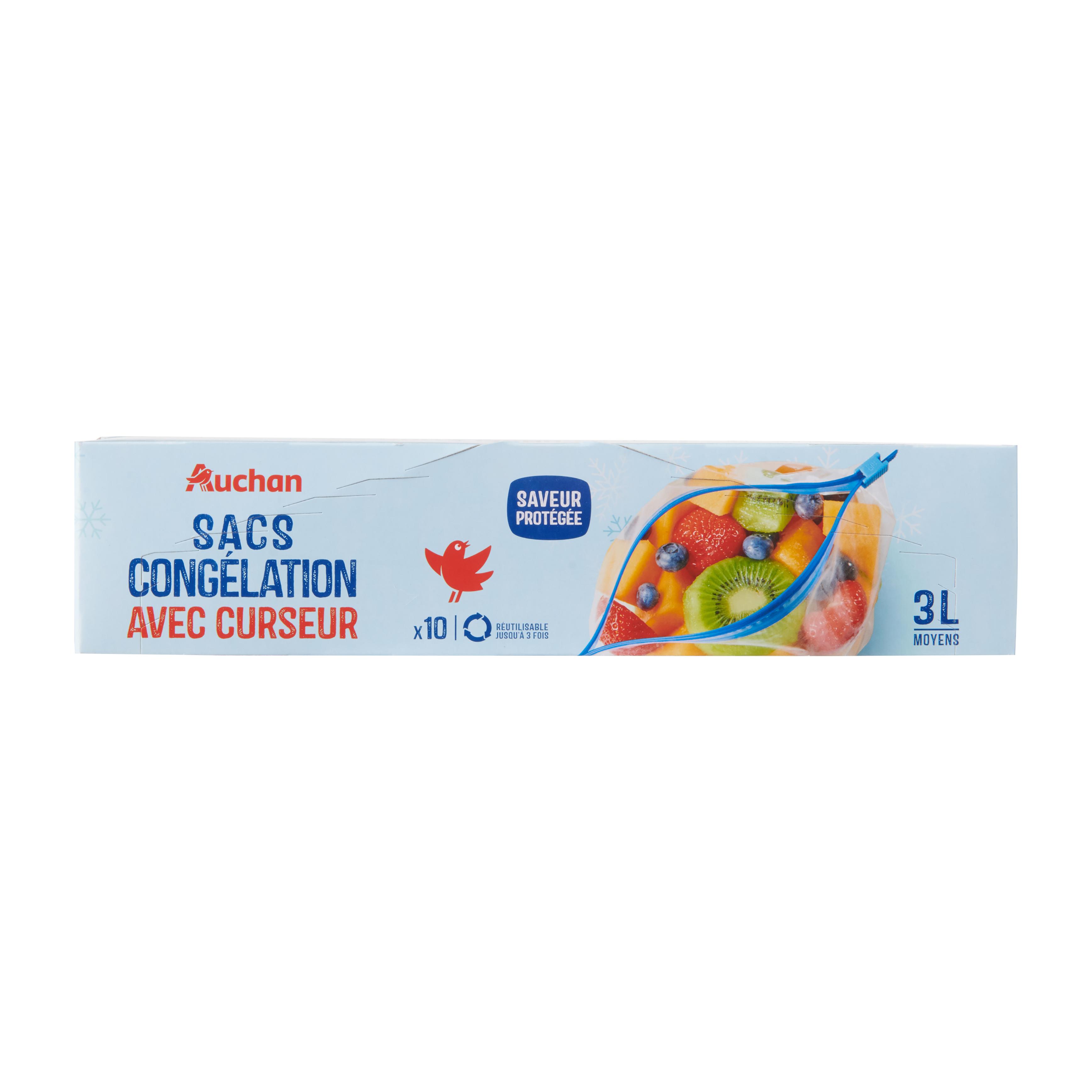 Voir la diapositive 3 : AUCHAN Sacs de congélation fermeture à curseur 3L 10 sacs