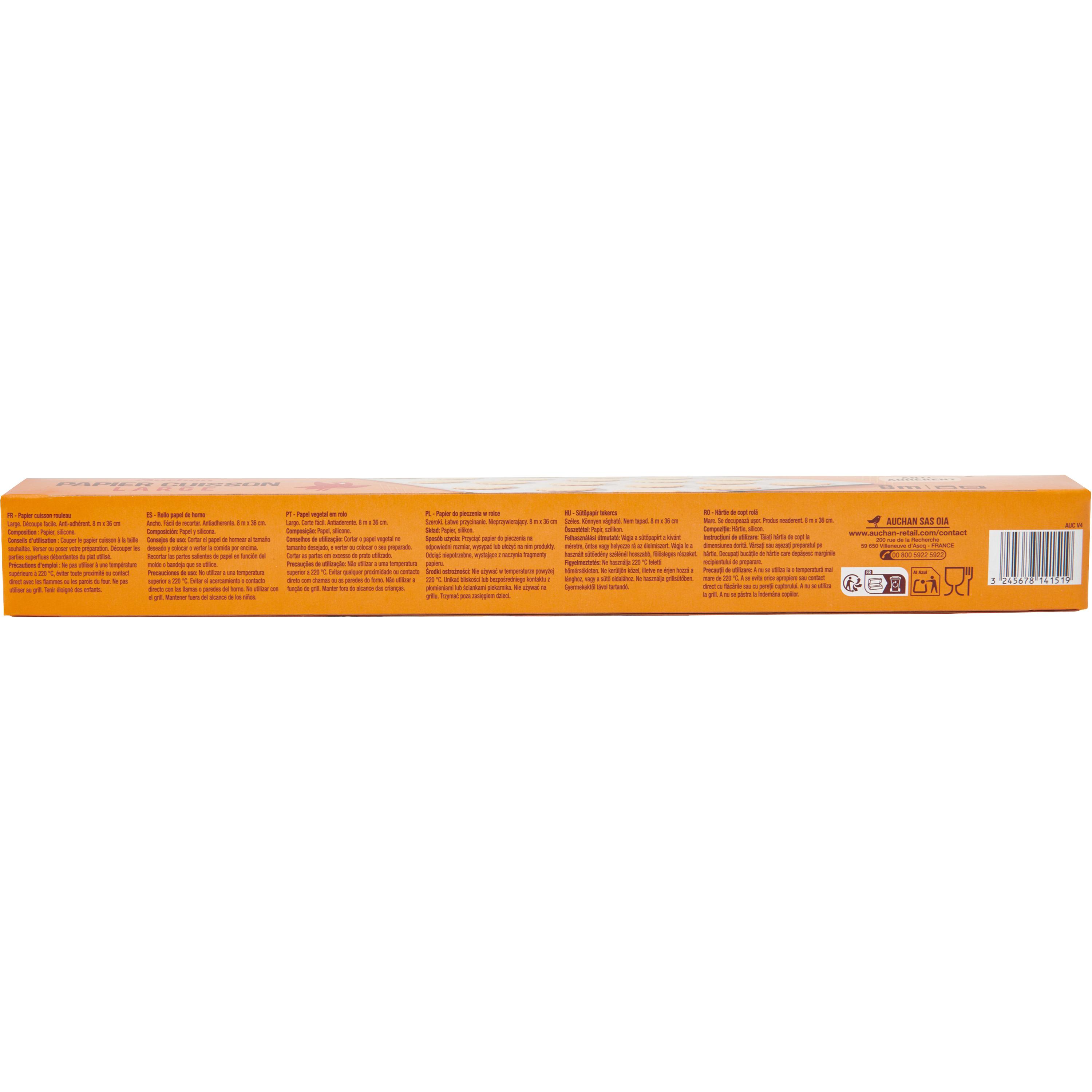 Voir la diapositive 4 : AUCHAN Papier cuisson non adhérent et large 8m 1 rouleau
