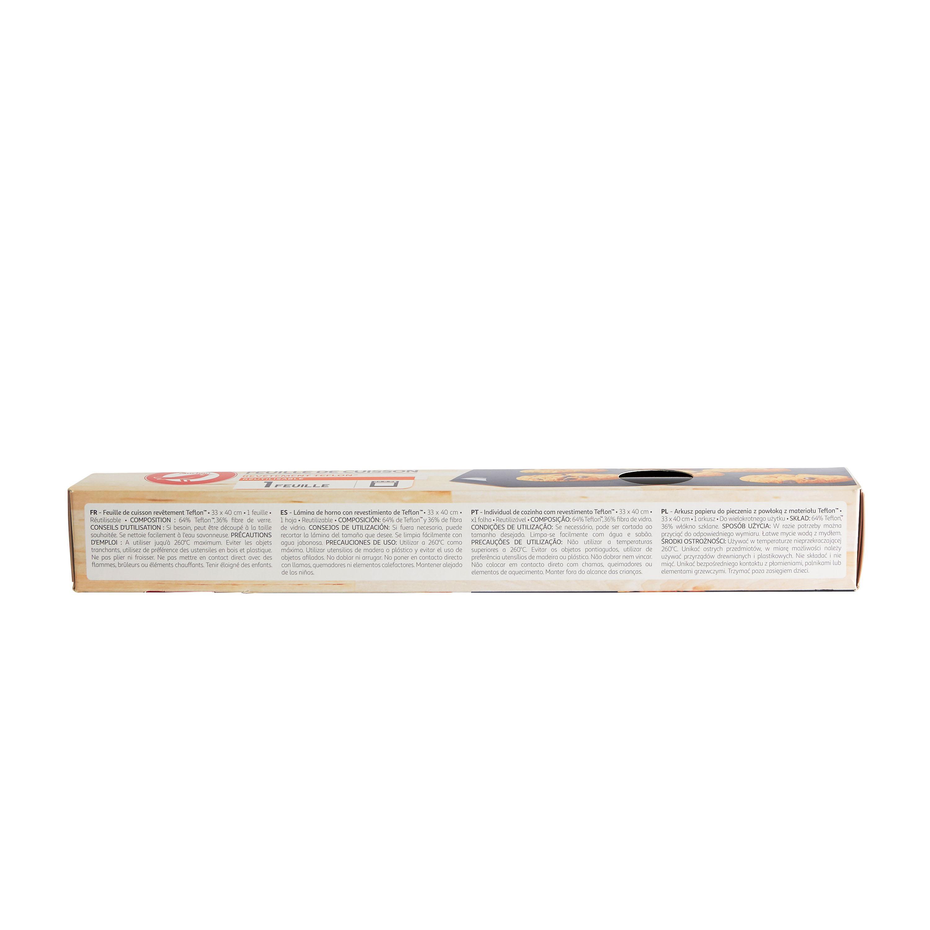 Voir la diapositive 2 : AUCHAN Papier cuisson revêtement téflon réutilisable 1 feuille