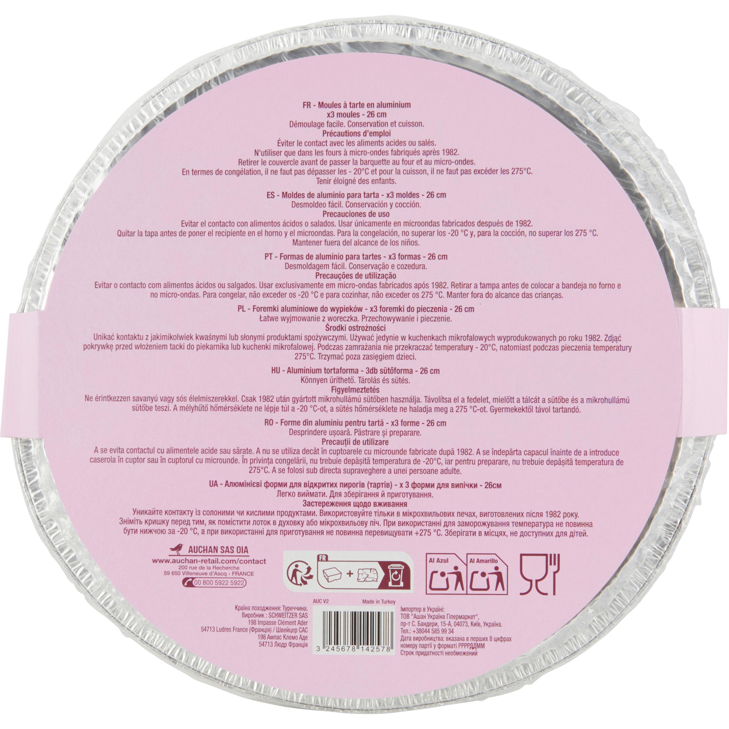 Voir la diapositive 2 : AUCHAN Moules aluminium spécial tarte 26cm x3