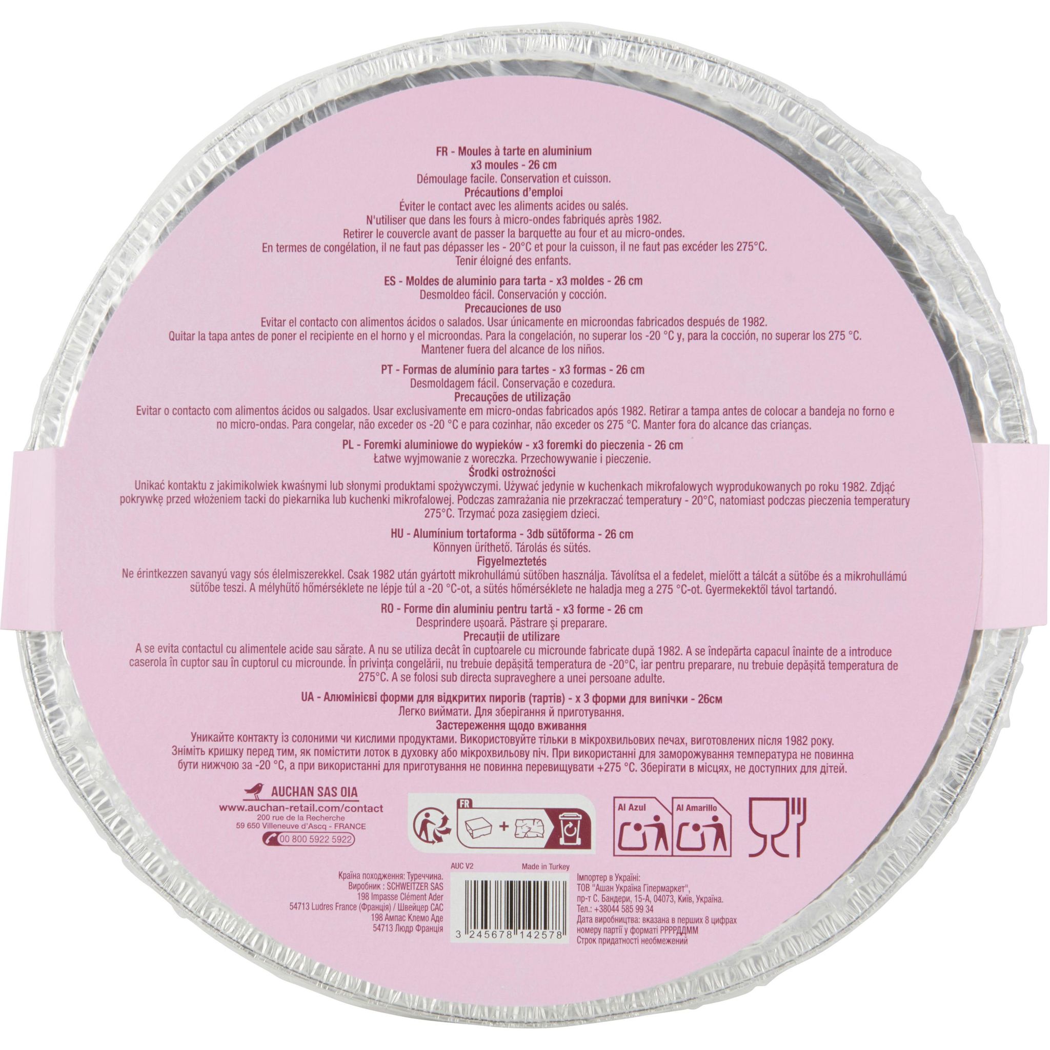 Voir la diapositive 2 : AUCHAN Moules aluminium spécial tarte 26cm x3