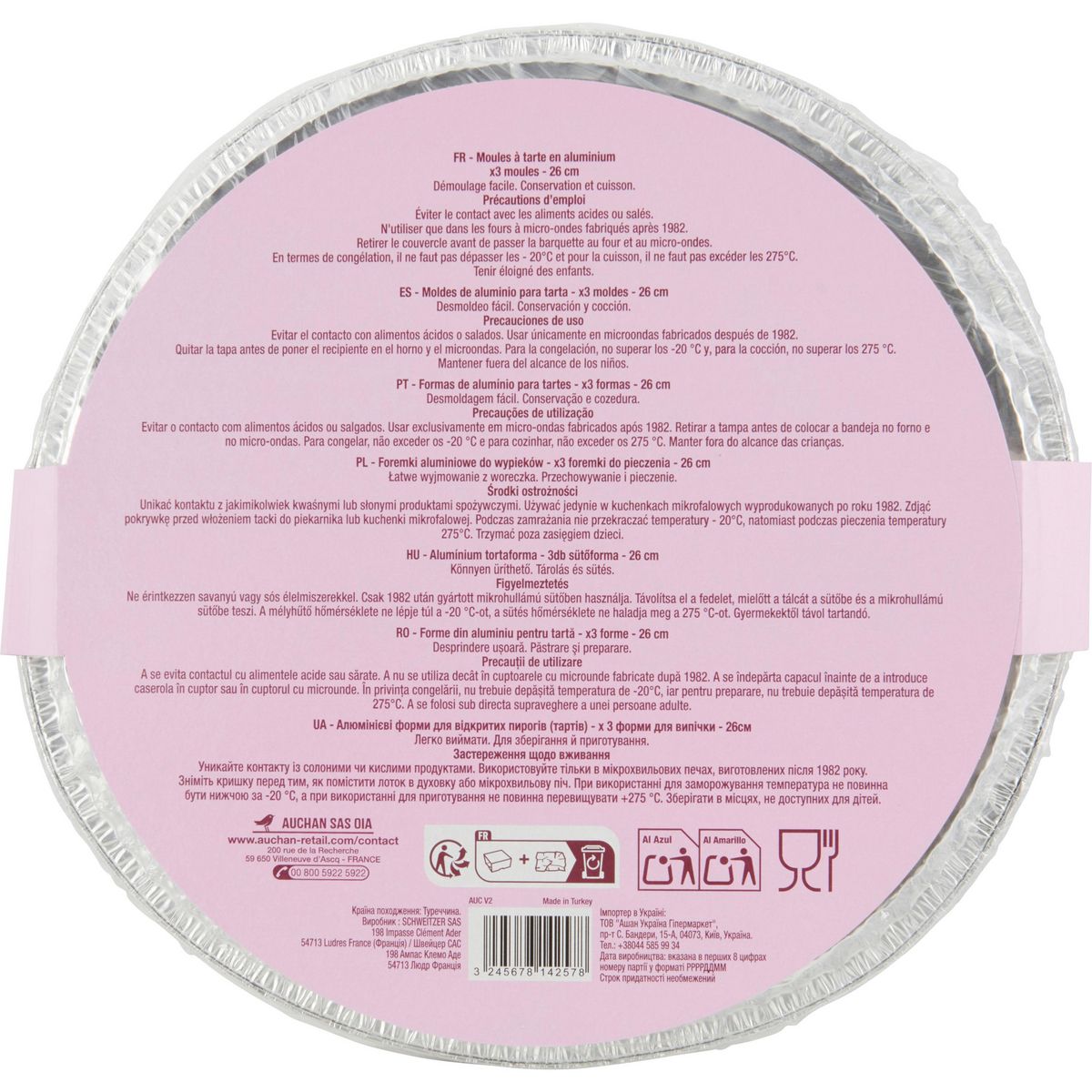 AUCHAN Moules aluminium spécial tarte 26cm x3