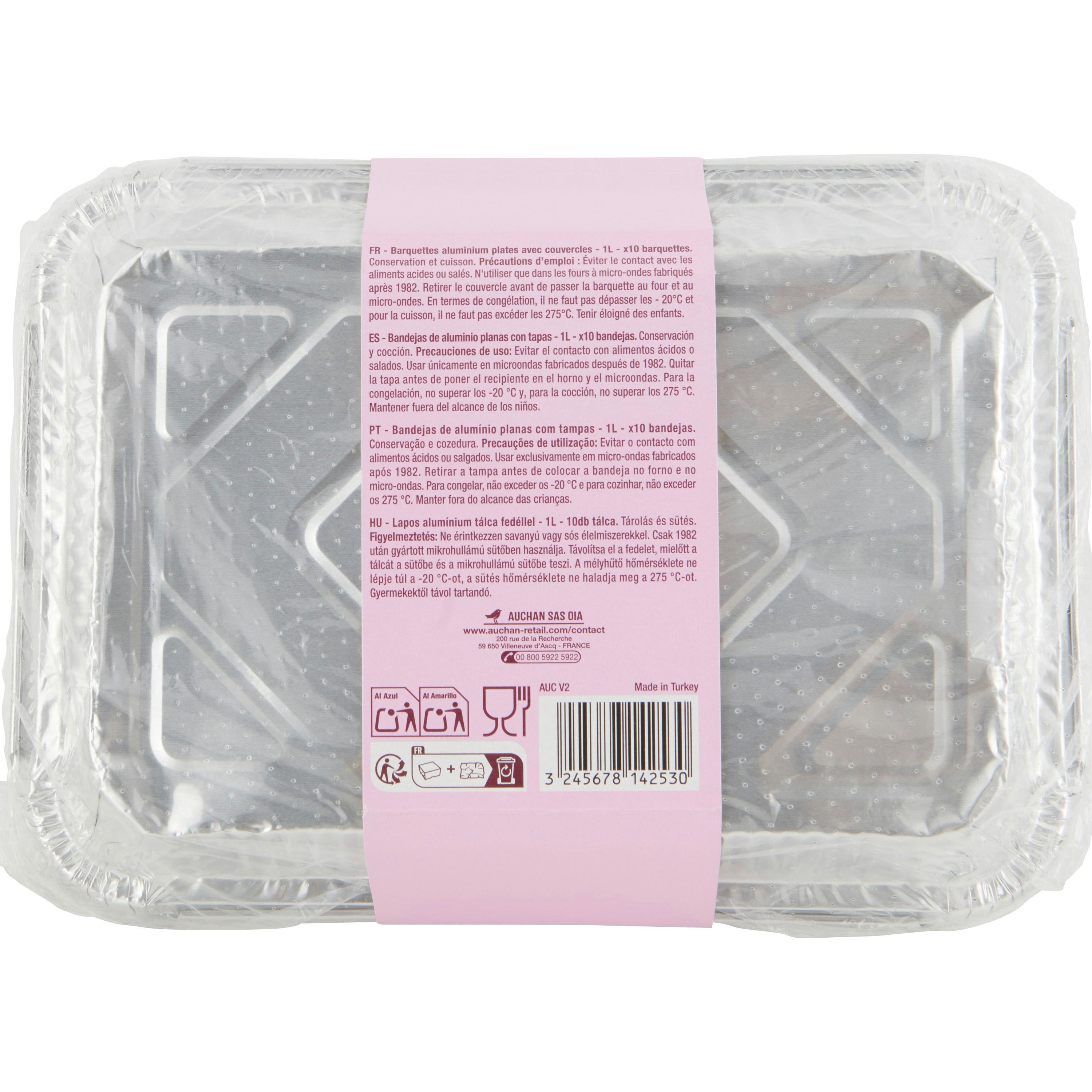Voir la diapositive 2 : AUCHAN Barquettes plates en aluminium avec couvercles 1L x10