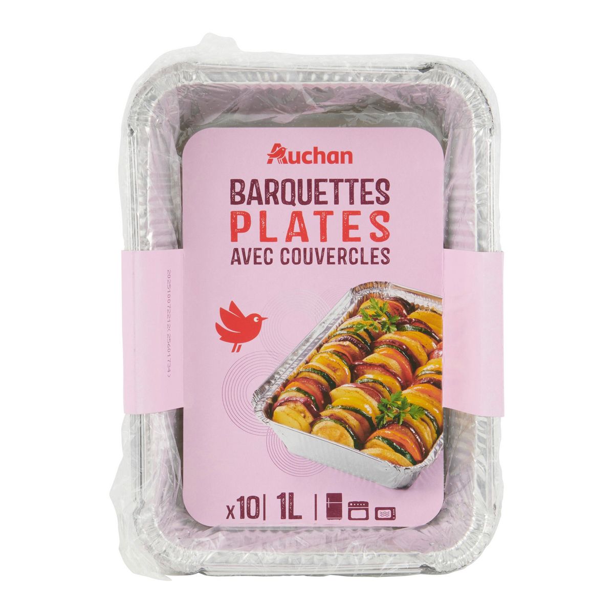 AUCHAN Barquettes plates en aluminium avec couvercles 1L x10