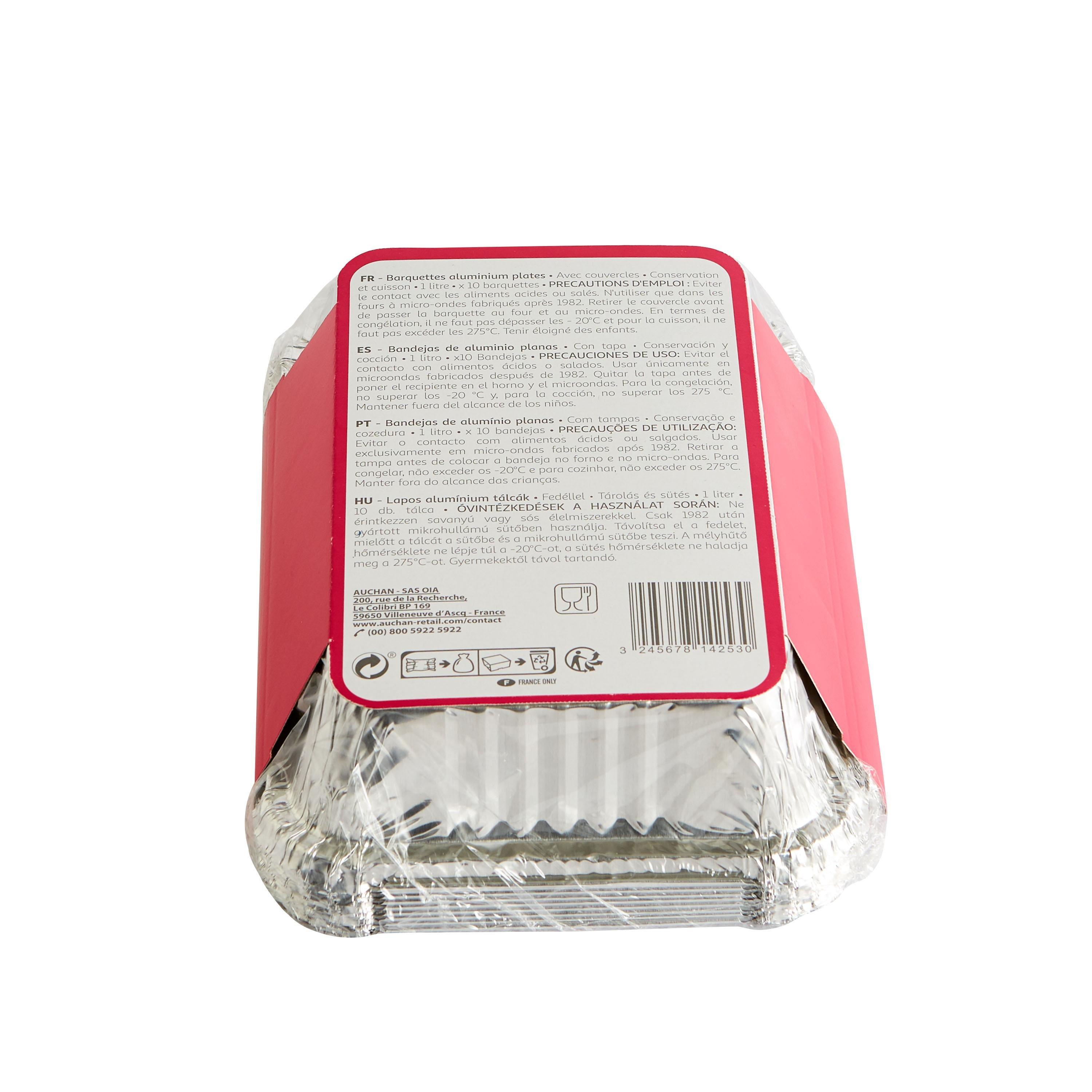 Voir la diapositive 3 : AUCHAN Barquettes plates en aluminium avec couvercles 1L x10