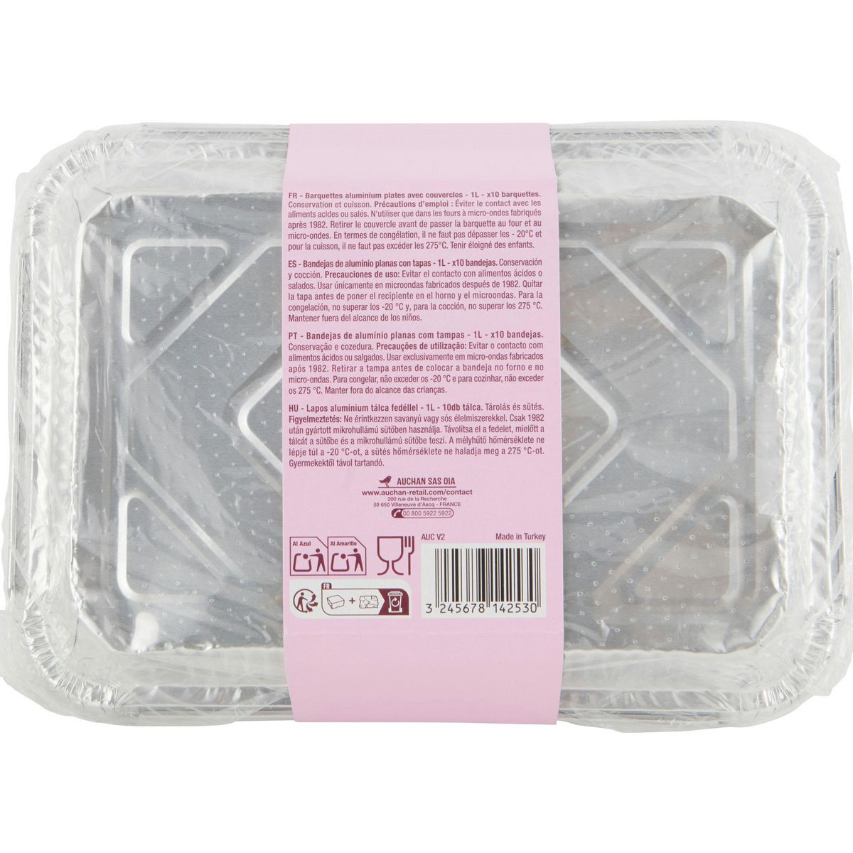 AUCHAN Barquettes plates en aluminium avec couvercles 1L x10