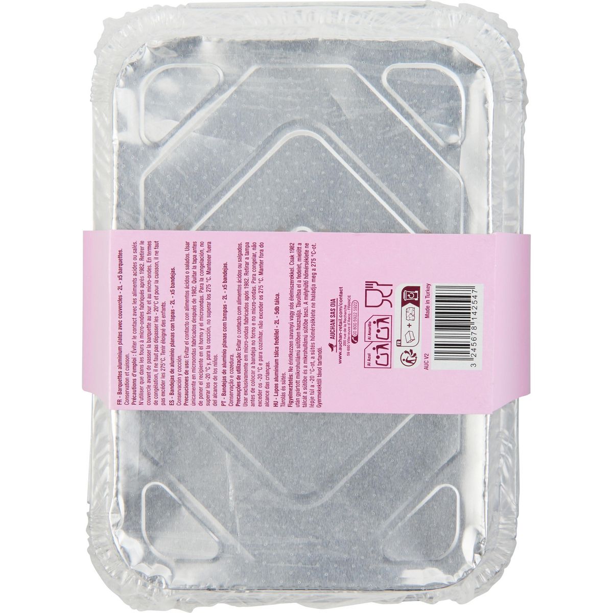AUCHAN Barquettes plates avec couvercles 2L 5 pièces