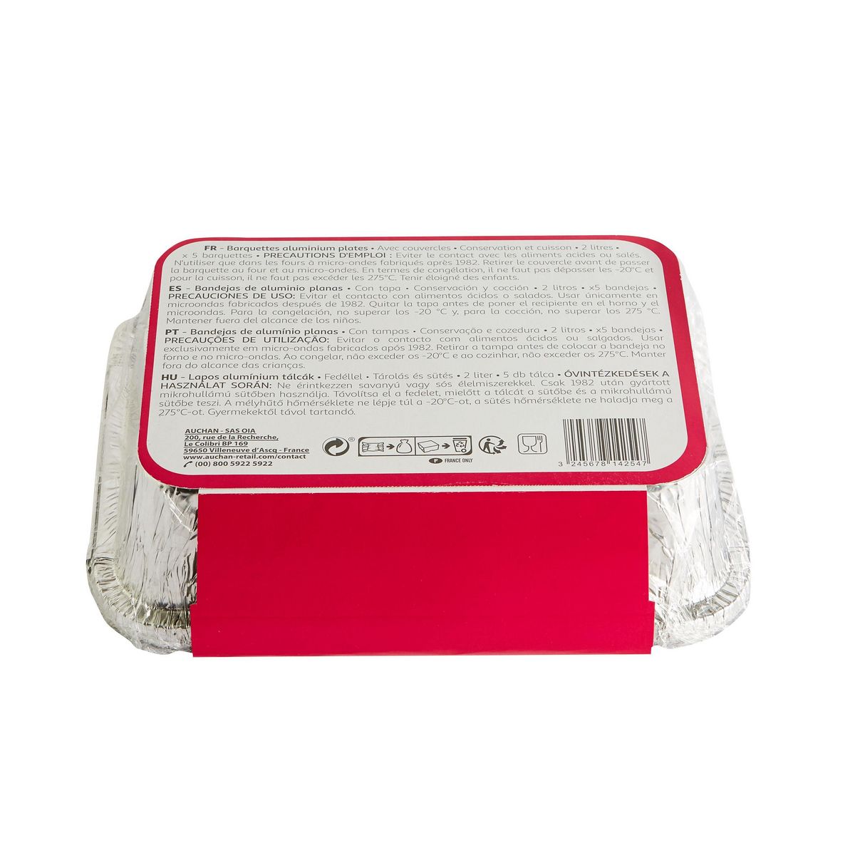 AUCHAN Barquettes plates avec couvercles 2L 5 pièces