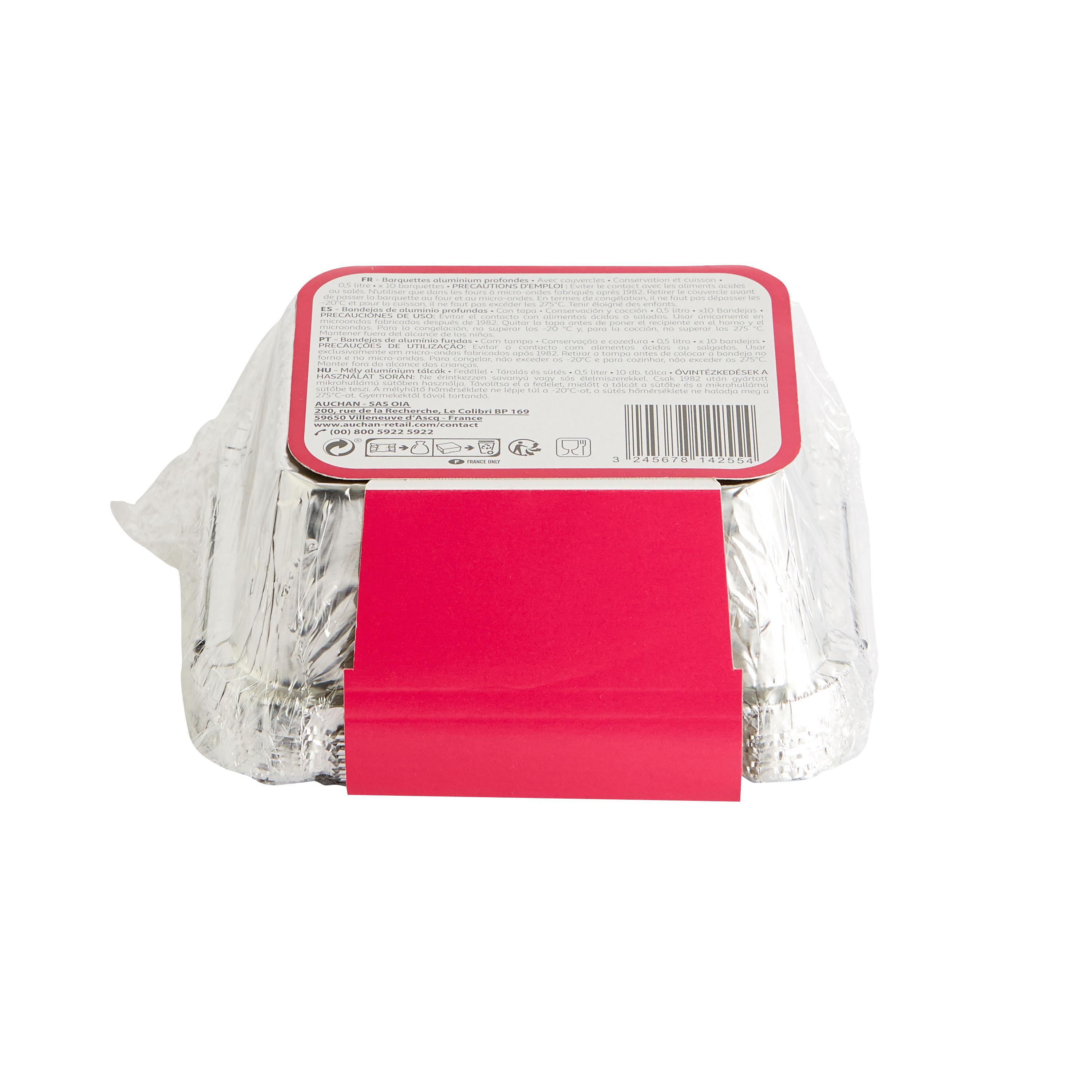 Voir la diapositive 2 : AUCHAN Barquettes aluminium profondes avec couvercles 10x0,5l
