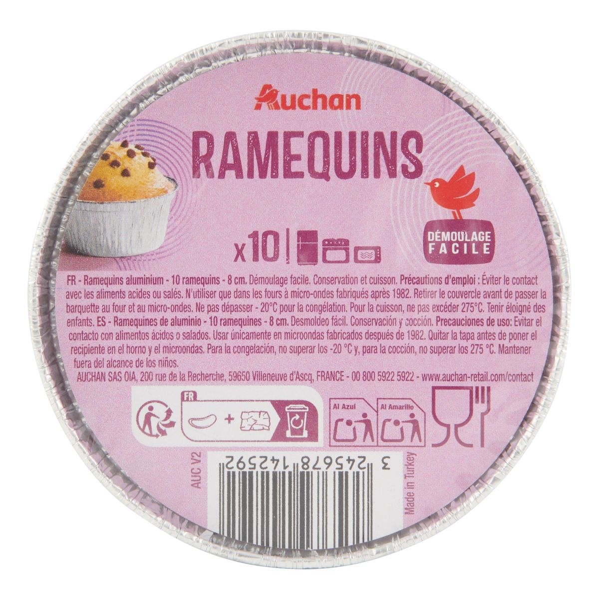 AUCHAN Moules aluminium spécial muffin 8.5cm x10