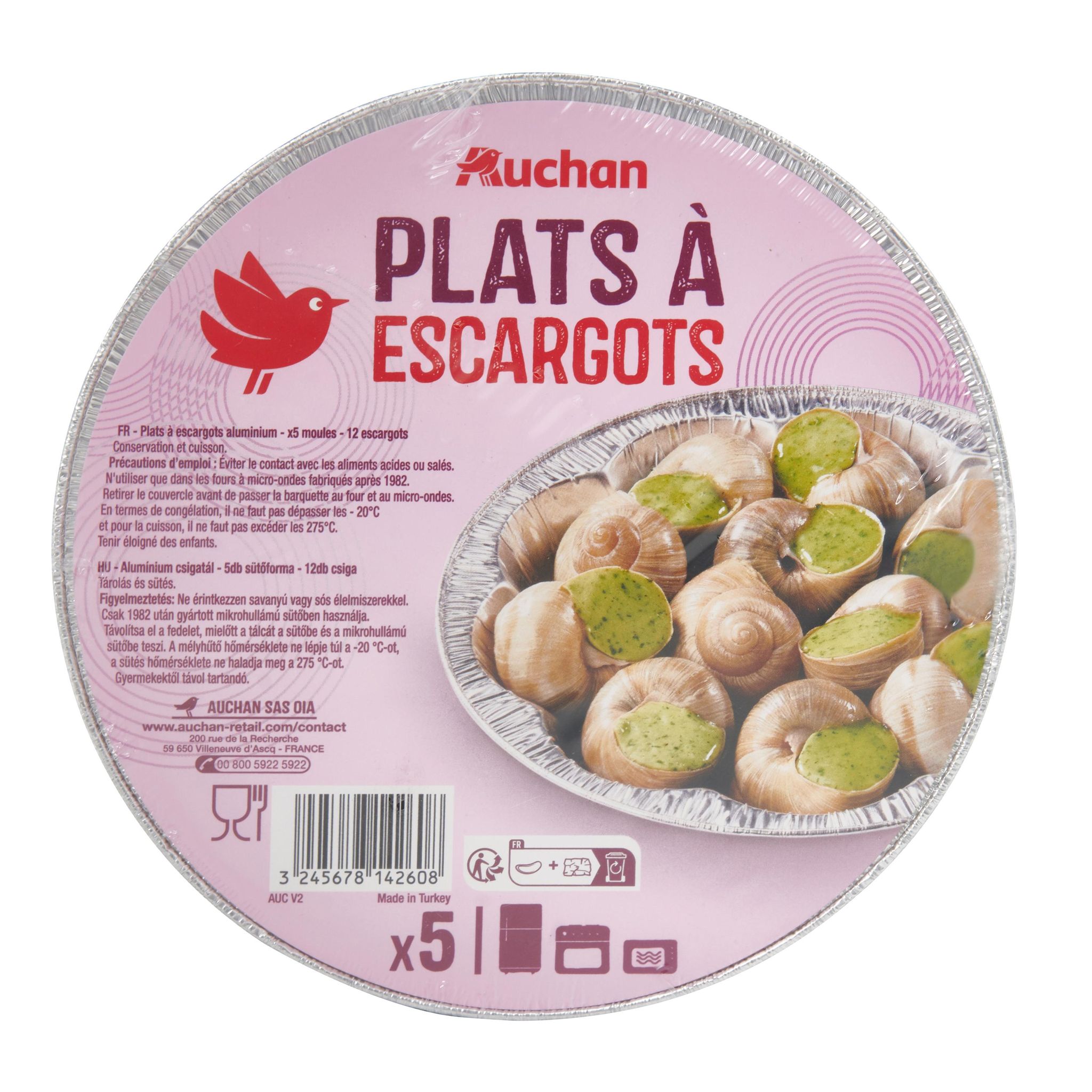 Voir la diapositive 2 : AUCHAN Moules aluminium pour 12 escargots 5 moules