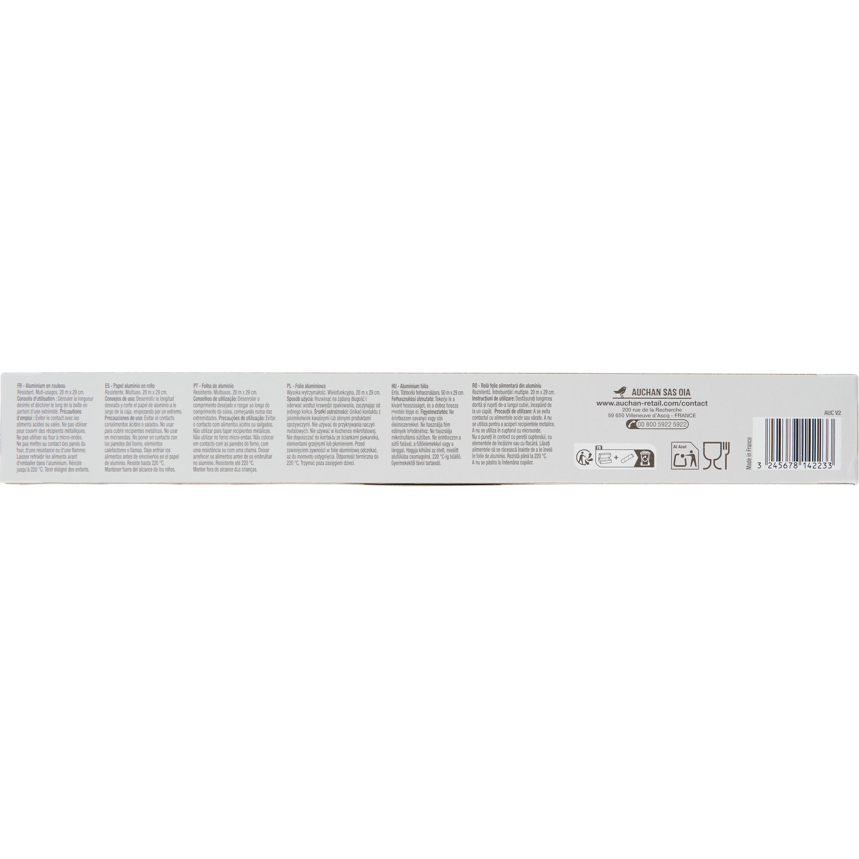 Voir la diapositive 3 : AUCHAN Papier aluminium résistant 20m 1 rouleau