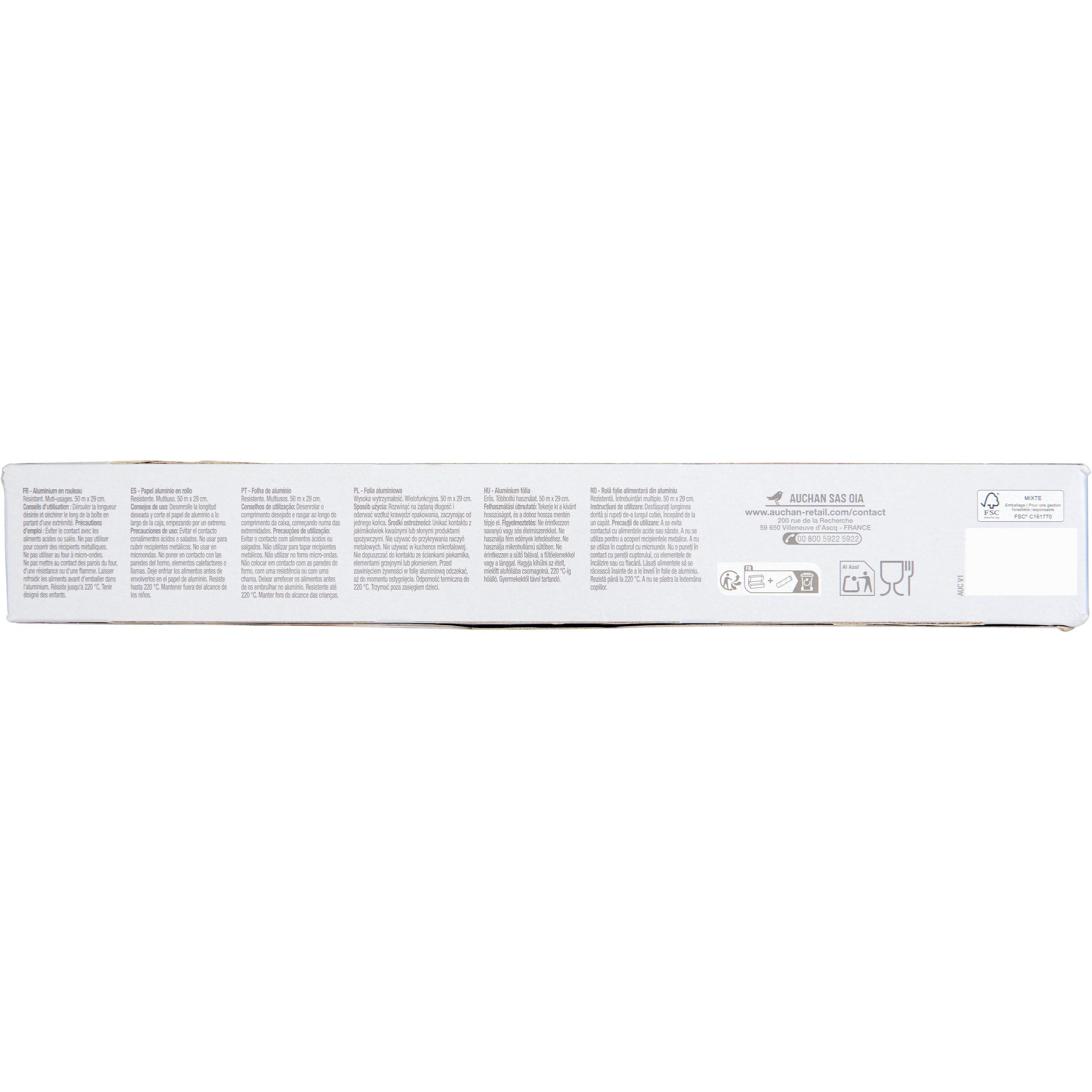 Voir la diapositive 2 : AUCHAN Papier aluminium résistant 50m 1 rouleau