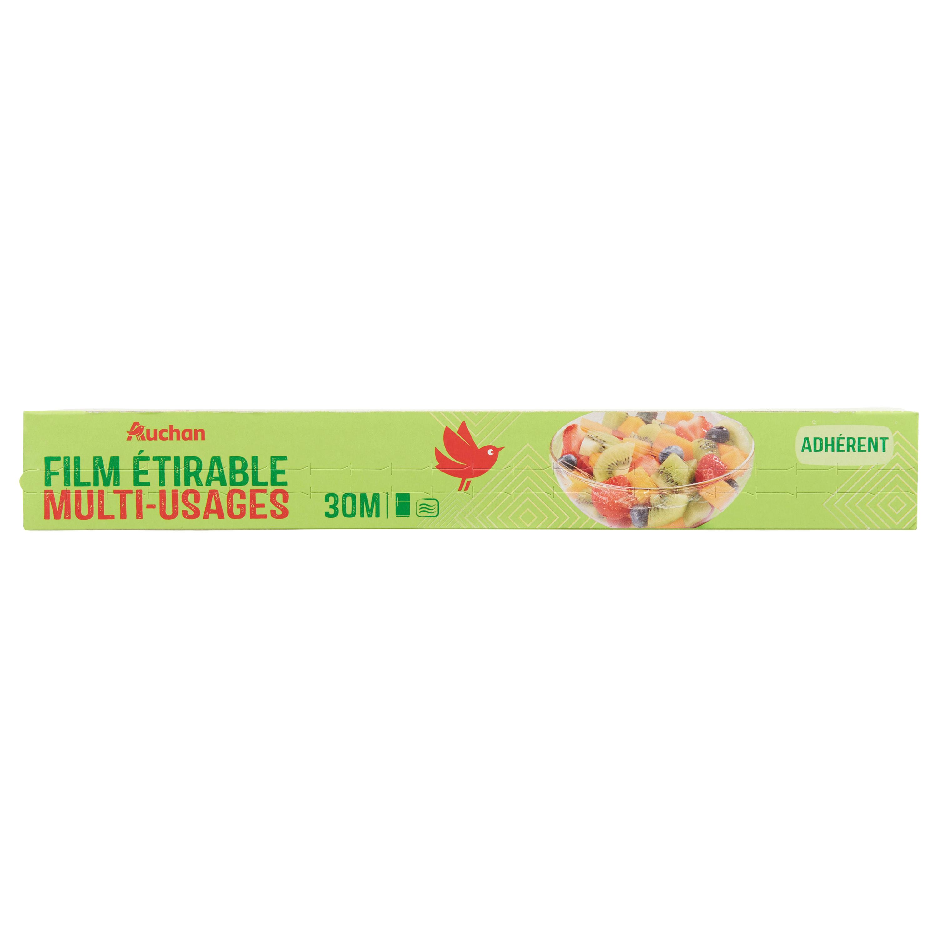 Voir la diapositive 2 : AUCHAN Film alimentaire réfrigérateur et micro-ondes 30m 1 rouleau