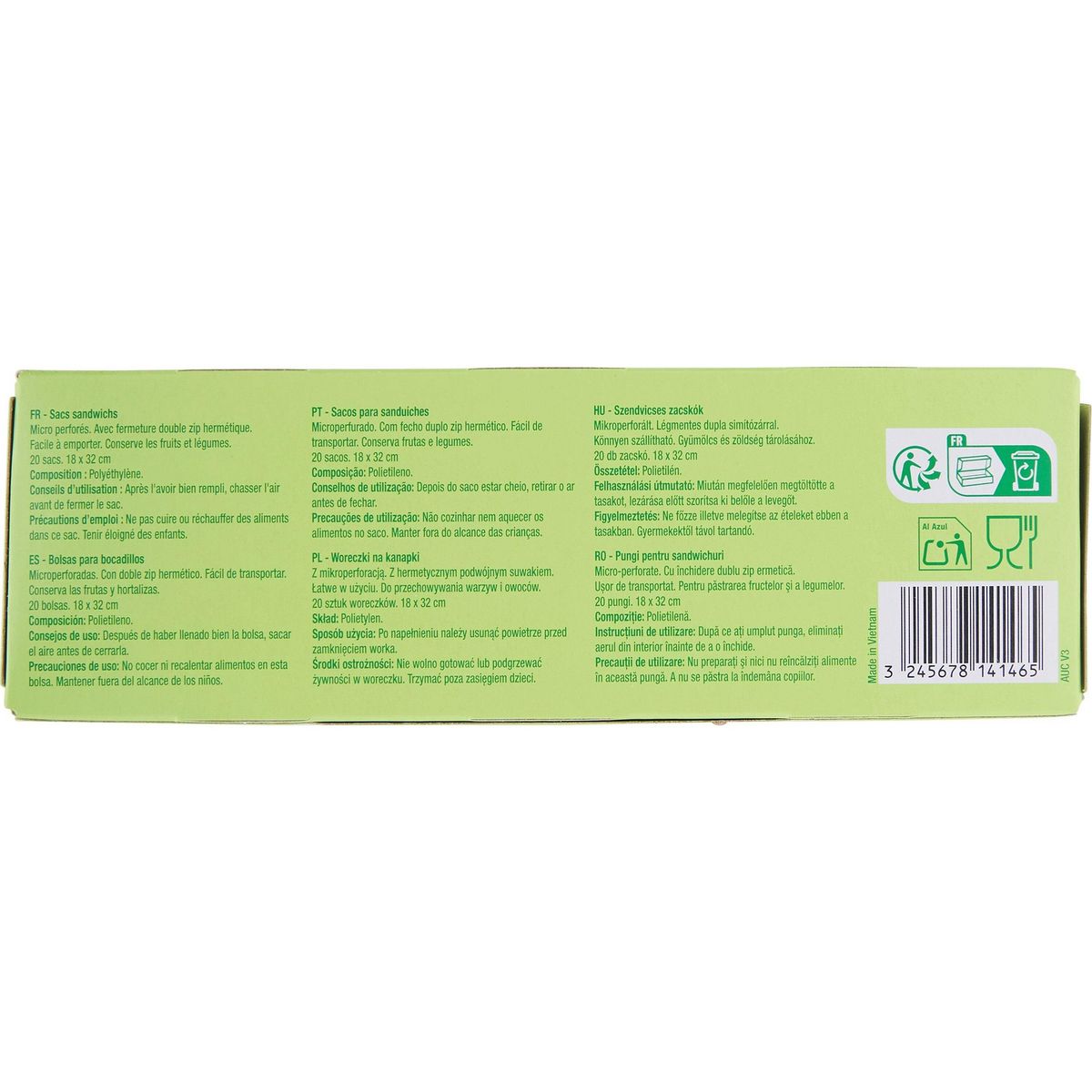 AUCHAN Sacs sandwich avec zip 20 pièces 