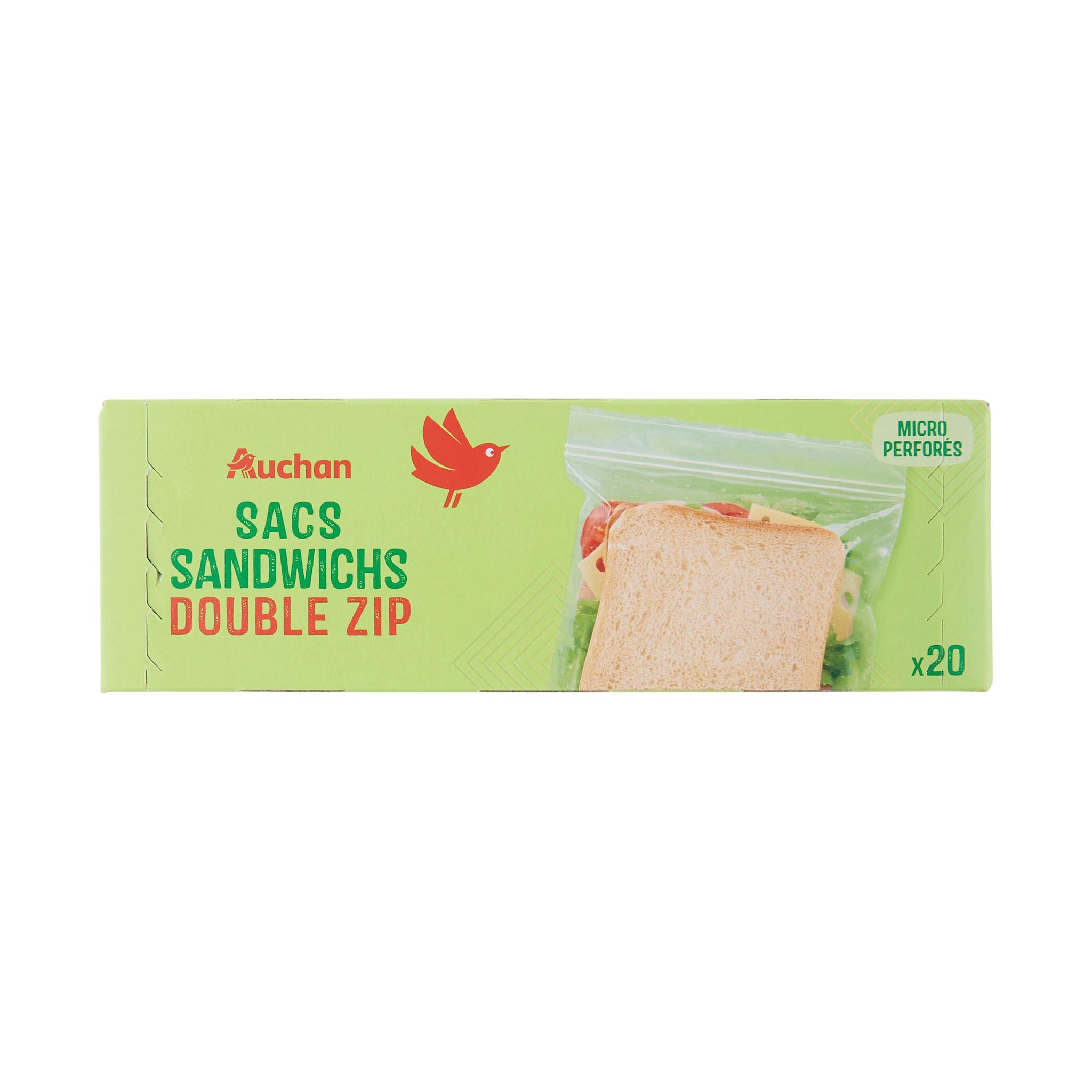 Voir la diapositive 3 : AUCHAN Sacs sandwich avec zip 20 pièces 