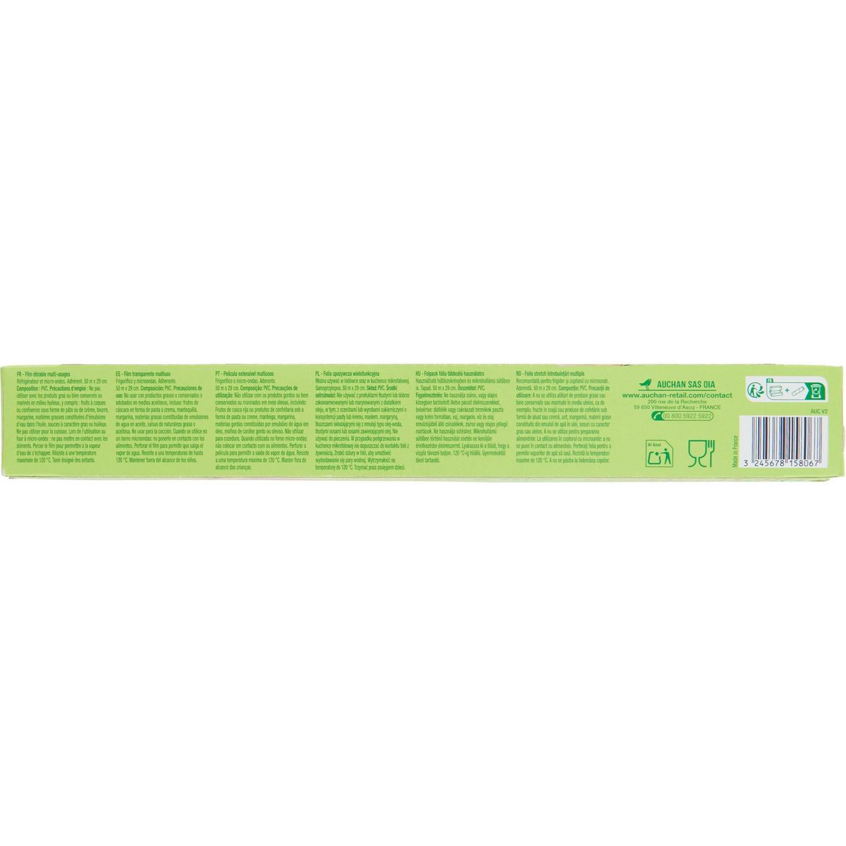 AUCHAN Film alimentaire étirable et adhérent 50m 1 rouleau