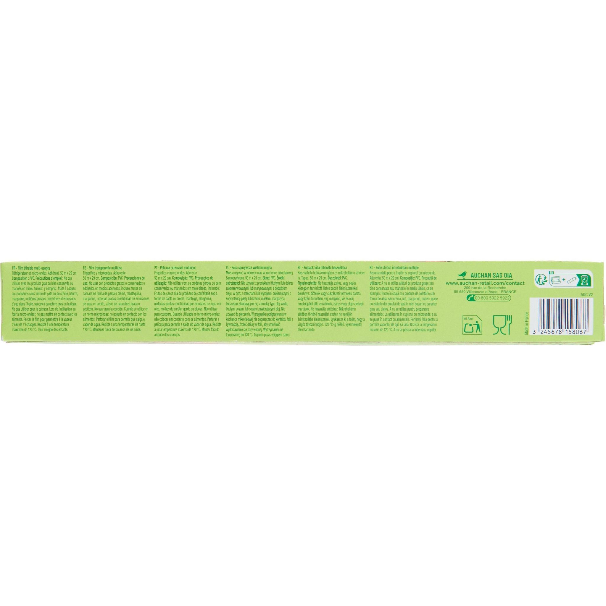 Voir la diapositive 3 : AUCHAN Film alimentaire étirable et adhérent 50m 1 rouleau