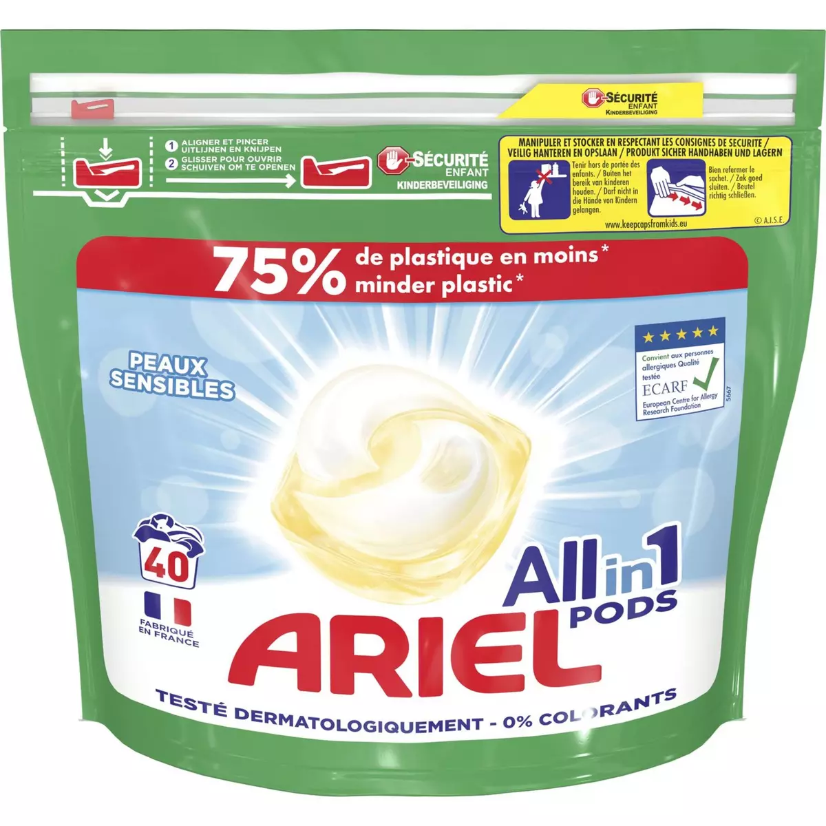 ARIEL Allin1 Pods Lessive sensitive en capsules peaux sensibles 40 capsules