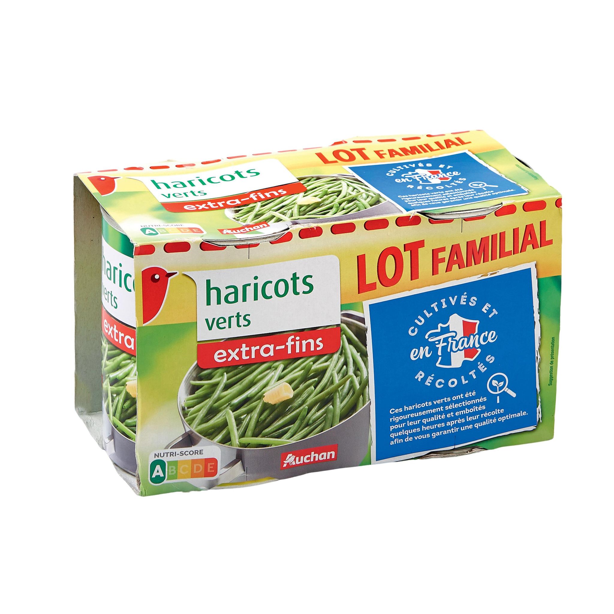 Voir la diapositive 2 : AUCHAN Haricots verts extra fins 2 conserves 2x440g