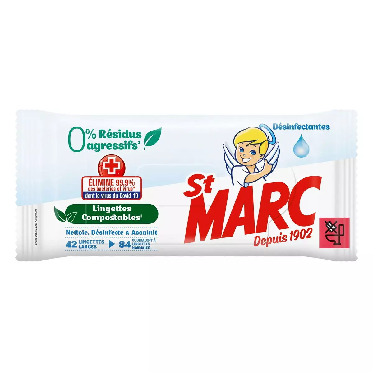 ST MARC Lingettes extra-larges désinfectantes 100% biodégradables 84 lingettes