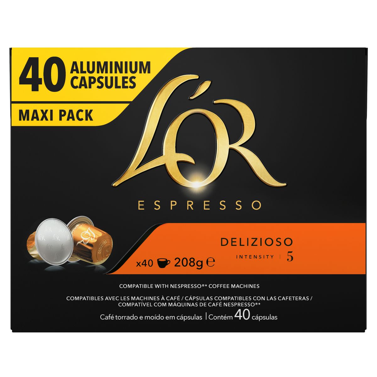 L'OR ESPRESSO Capsules de café delizioso intensité 5 compatibles Nespresso 40 capsules 208g