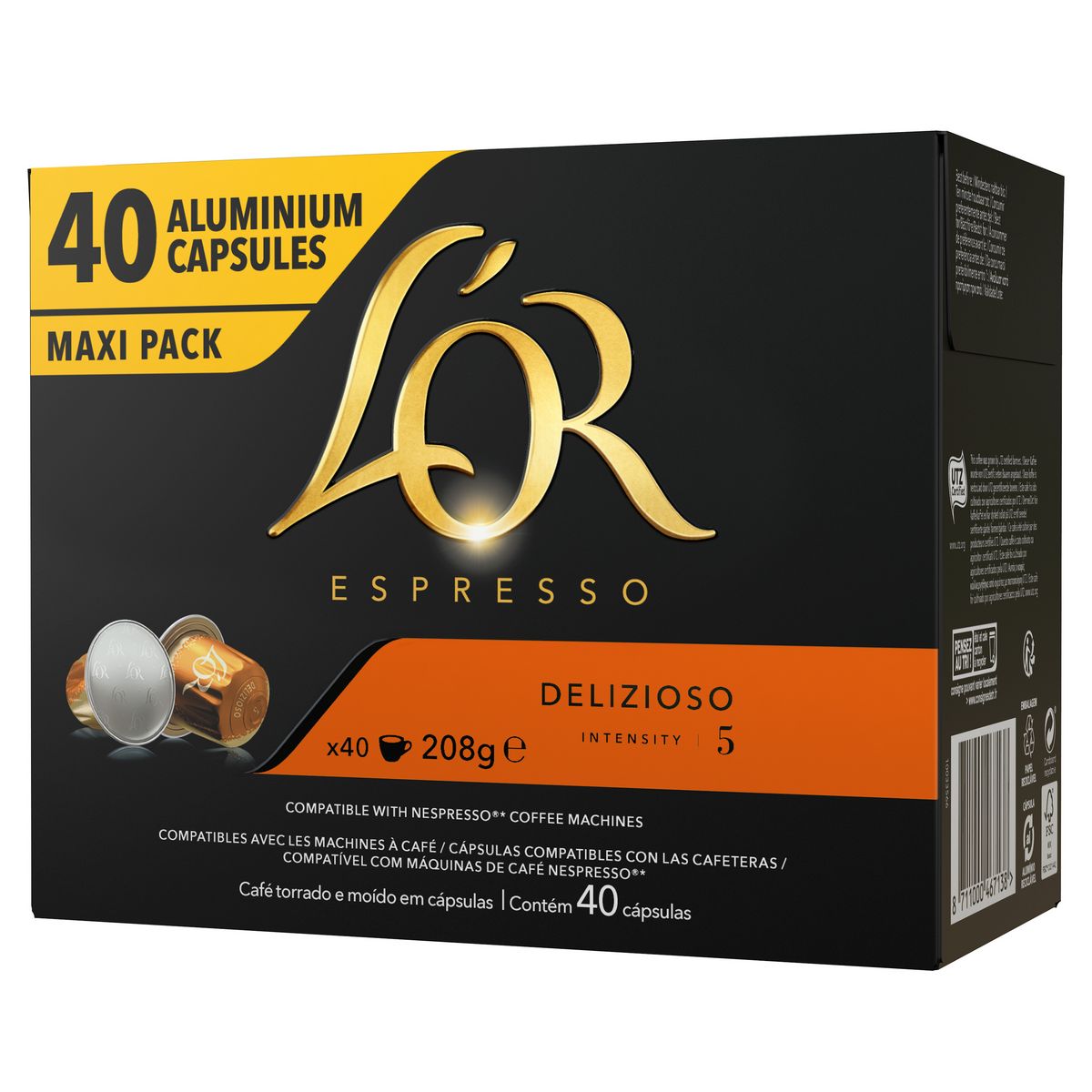 L'OR ESPRESSO Capsules de café delizioso intensité 5 compatibles Nespresso 40 capsules 208g