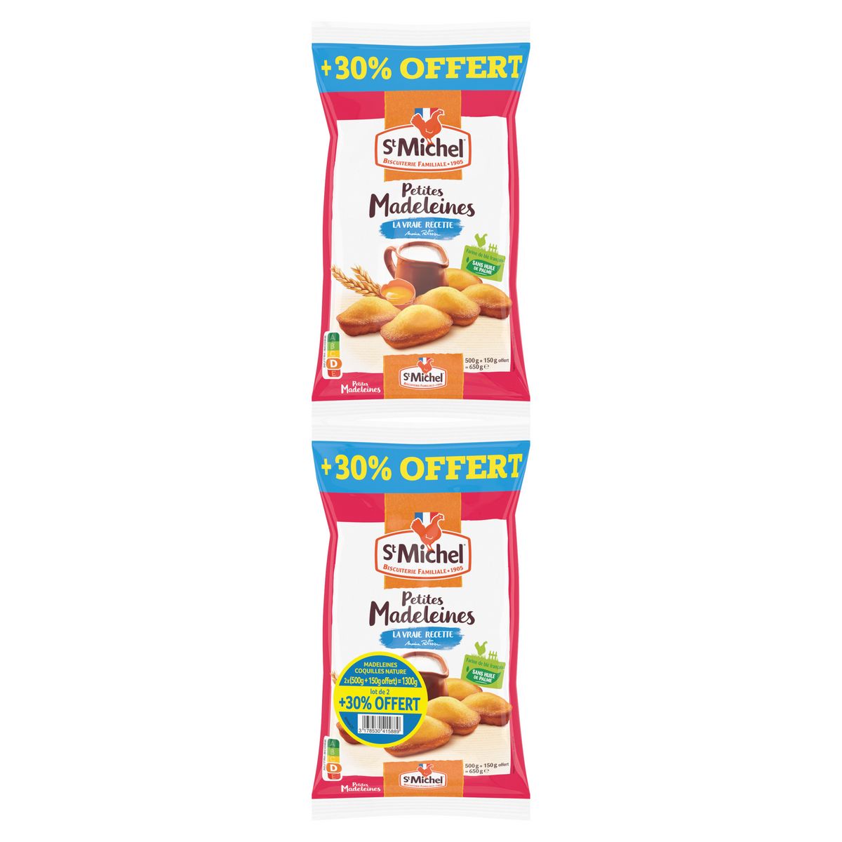 ST MICHEL Petites madeleines nature 30% offert 2x500g