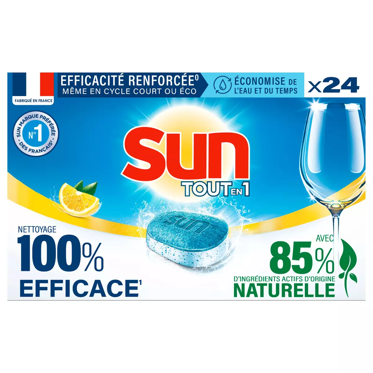 SUN Tablettes lave-vaisselle tout en 1 au citron 24 tablettes